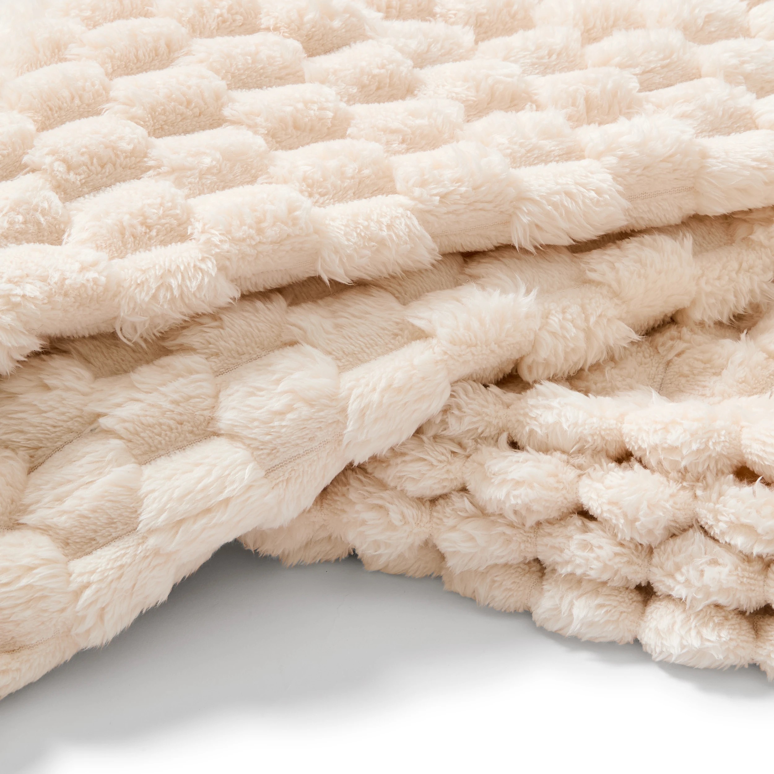 6 Plush Jacquard Blanket - Queen/King Bed, Ivory, 6 of 6