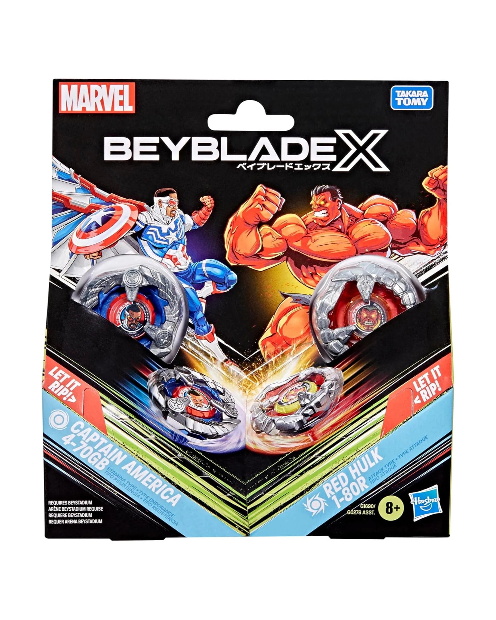 3 Beyblade X Marvel Captain America 4-70GB vs Red Hulk 1-80R Multipack Set, 3 of 4
