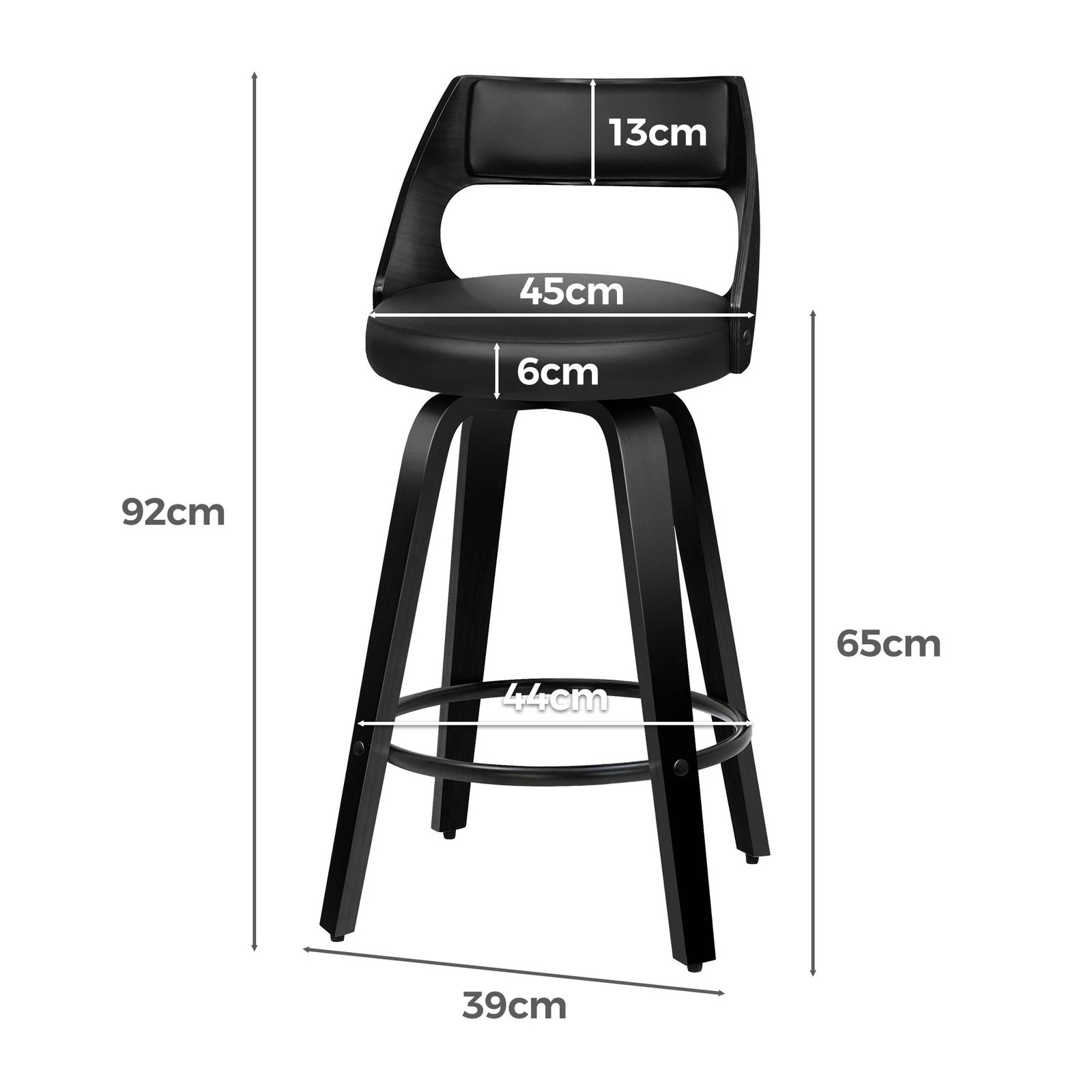 7 Alfordson 2x Swivel Bar Stools Eden Kitchen Wooden Dining Chair - Black, 7 of 10