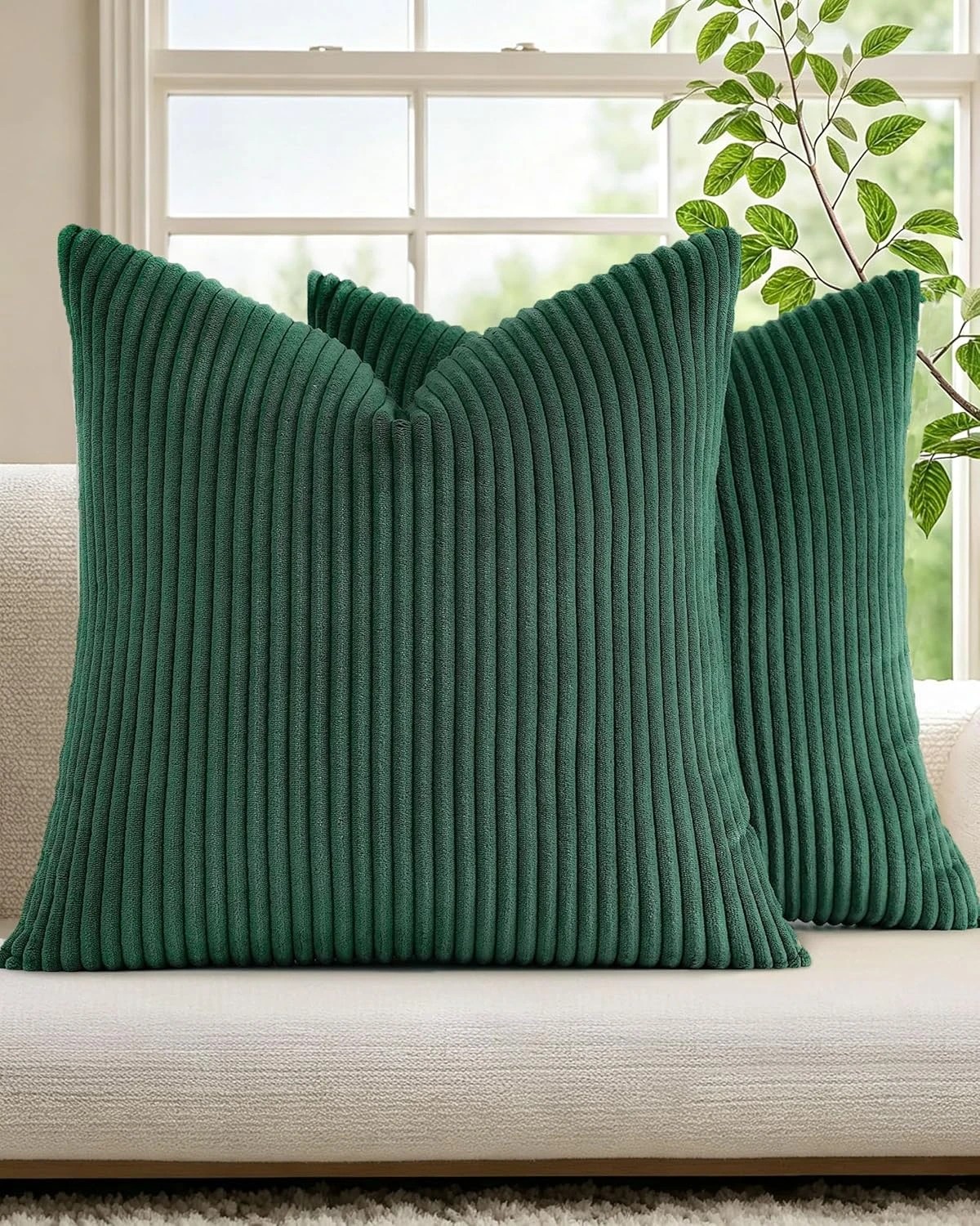 1 Gioia Casa 2-Pack Corduroy Velvet Cushion Covers 45x45cm - Forest, 1 of 2