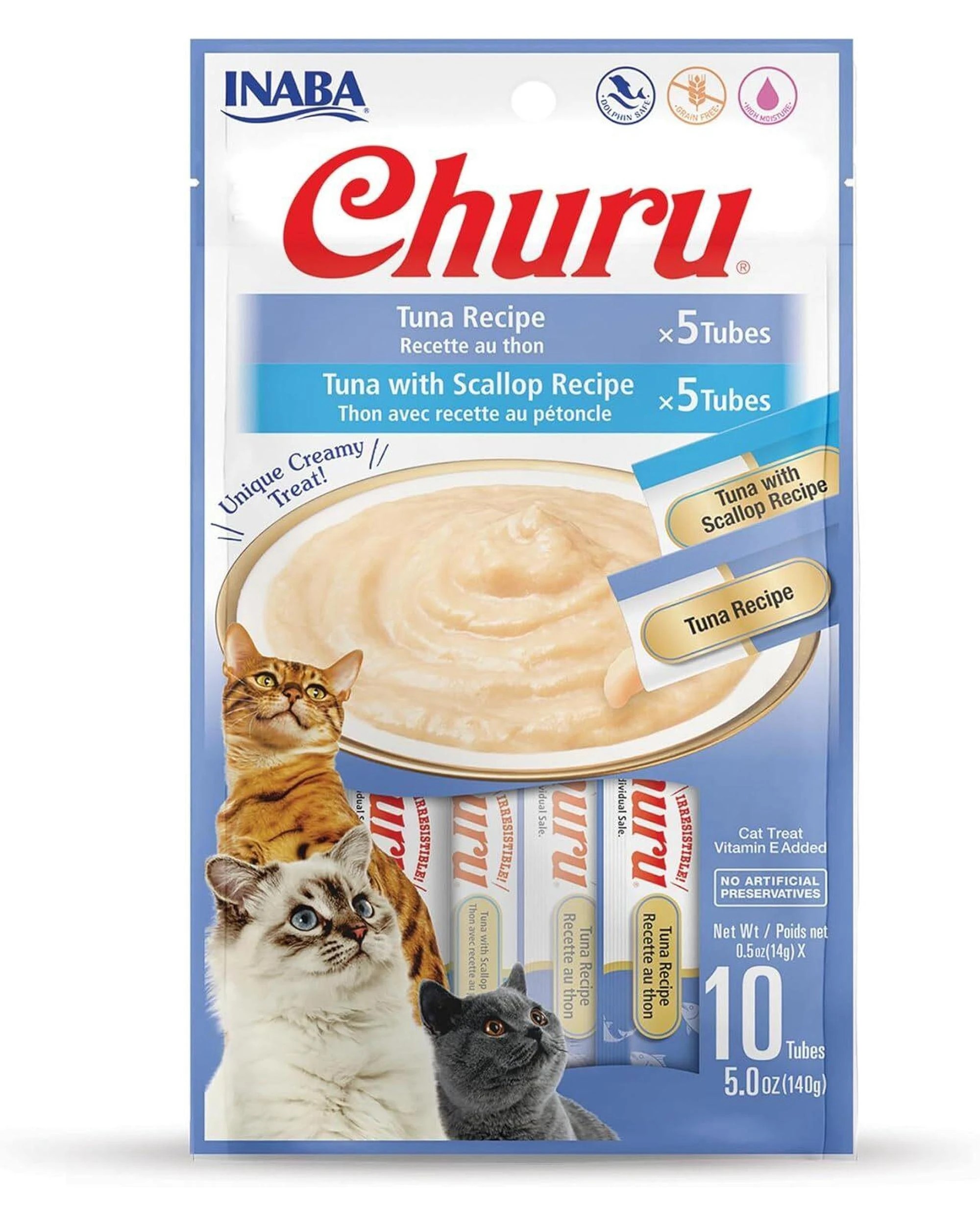 1 Inaba Churu Puree Lickable Cat Treat Tuna & Tuna with Scallop 10 x 0.5oz, 1 of 9