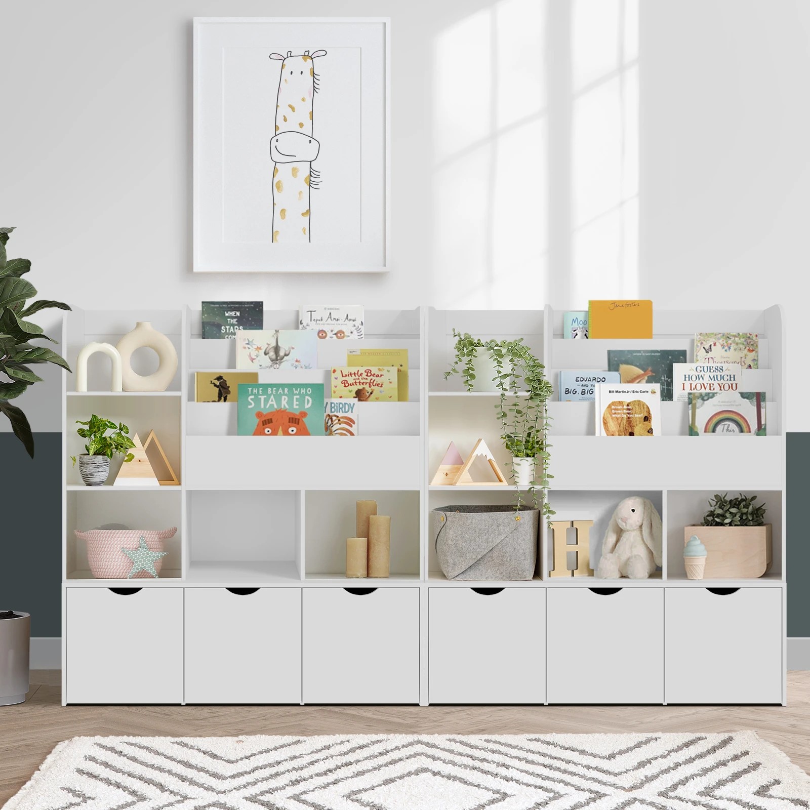 3 Oikiture Kids Bookcase Toy Organiser Cabinet Bookshelf With Chest Storage
 - White, 3 of 10