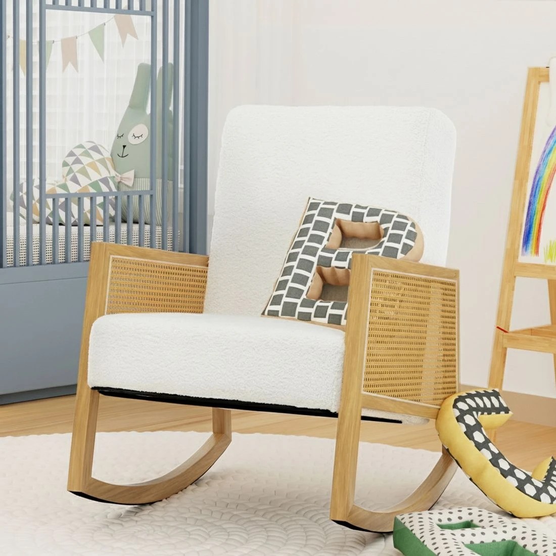 3 Artiss Armchair Rocking Chair Boucle Rattan - White, 3 of 6