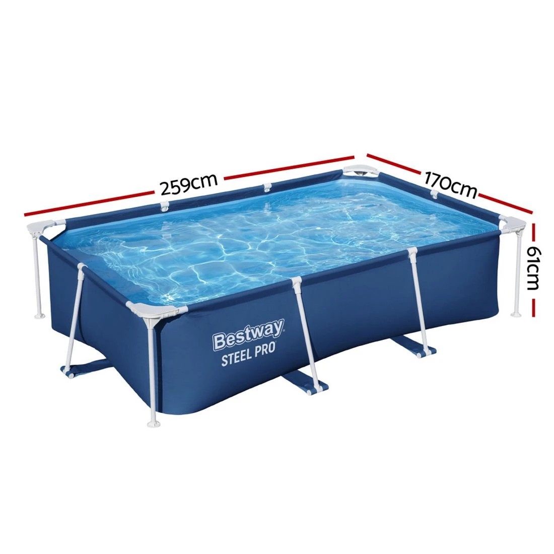 2 Bestway Swimming Pool 259x170x61cm Steel Frame Above Ground Family Pool 2300L Easy Setup Durable Splash Fun - Multi, 2 of 4