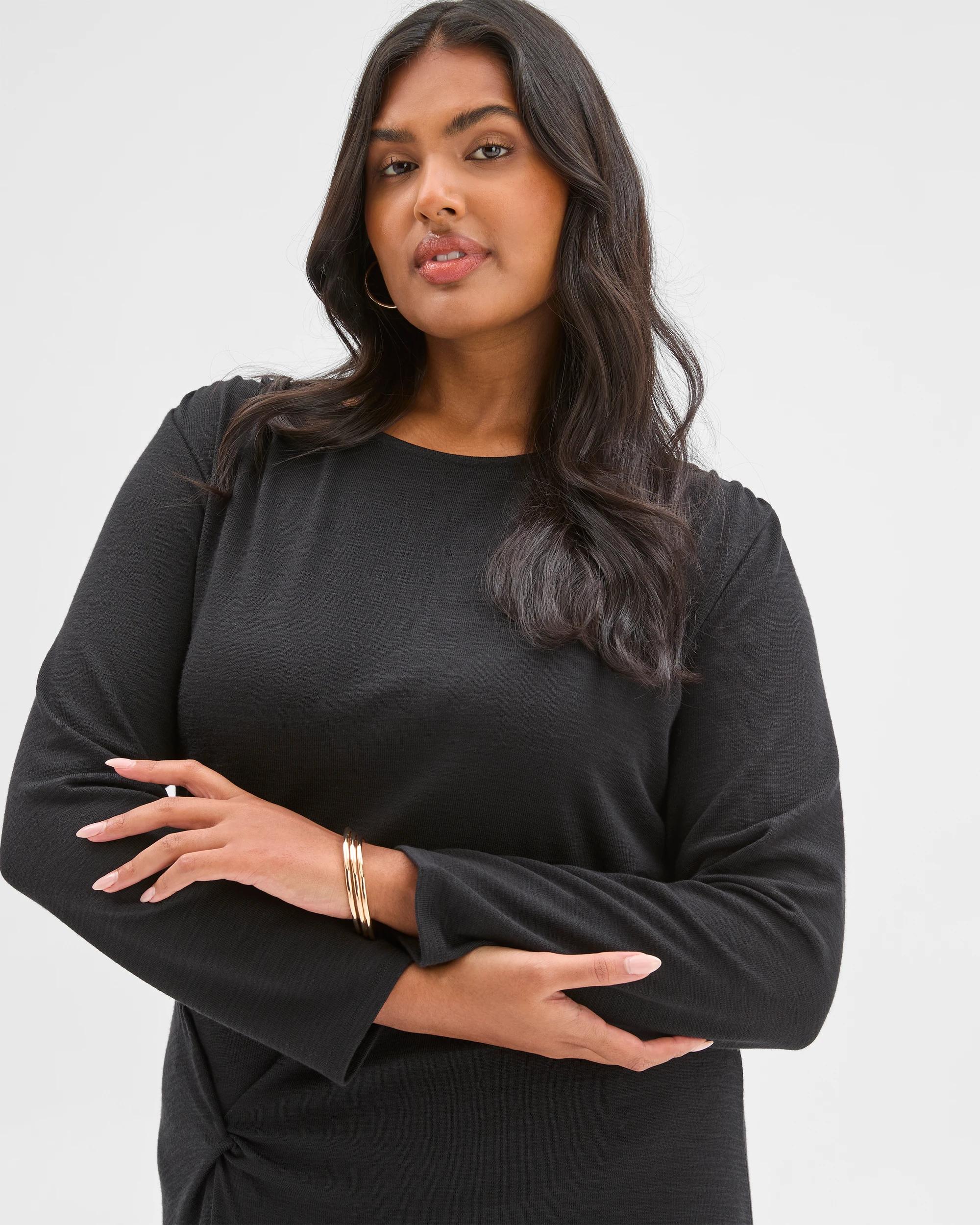 2 Target Curve Plus Size Long Sleeve Drape Knit Top BLACK, 2 of 6