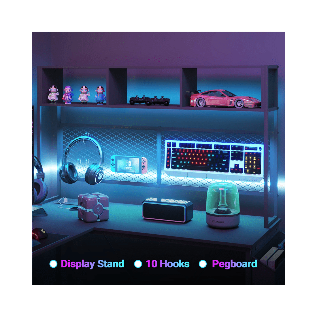 5 Advwin 170cm L Shaped Gaming Desk With Led Lights & Power Outlets Reversible Storage Shelf Computer Corner Desk Black, 5 of 10