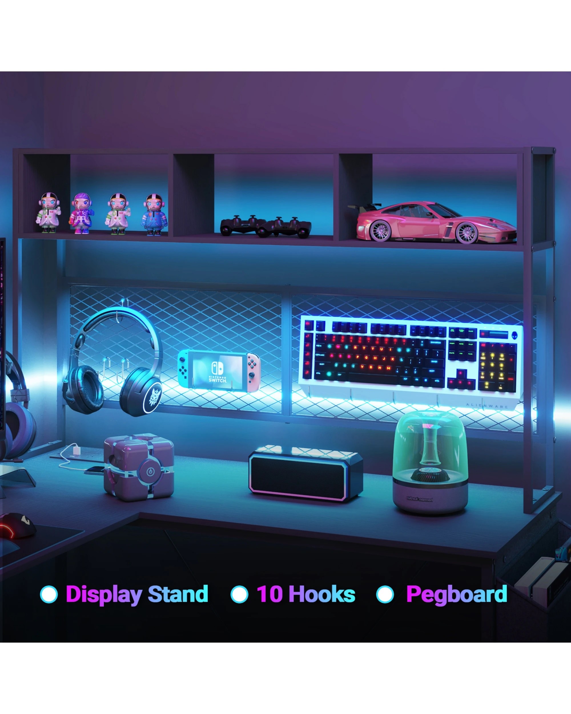 5 Advwin 170cm L Shaped Gaming Desk With Led Lights & Power Outlets Reversible Storage Shelf Computer Corner Desk Black, 5 of 10