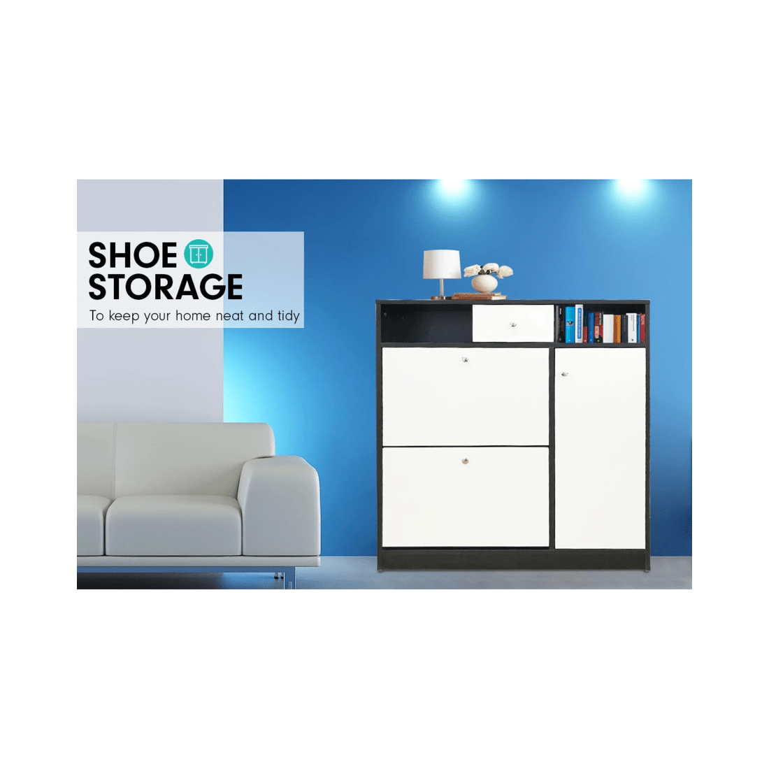 6 Sarantino Shoe Rack Cabinet Wooden Storage Organiser Shelf Cupboard Drawer, 6 of 7