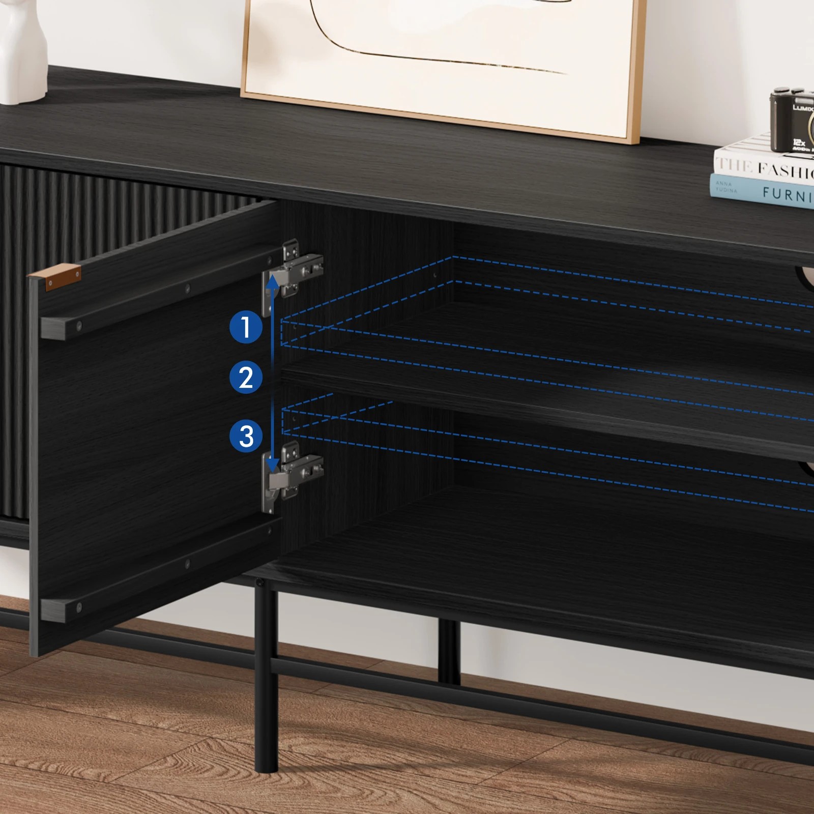 8 Alfordson Entertainment Unit 180cm TV Cabinet Stand Storage Doors Shelf - Black, 8 of 10