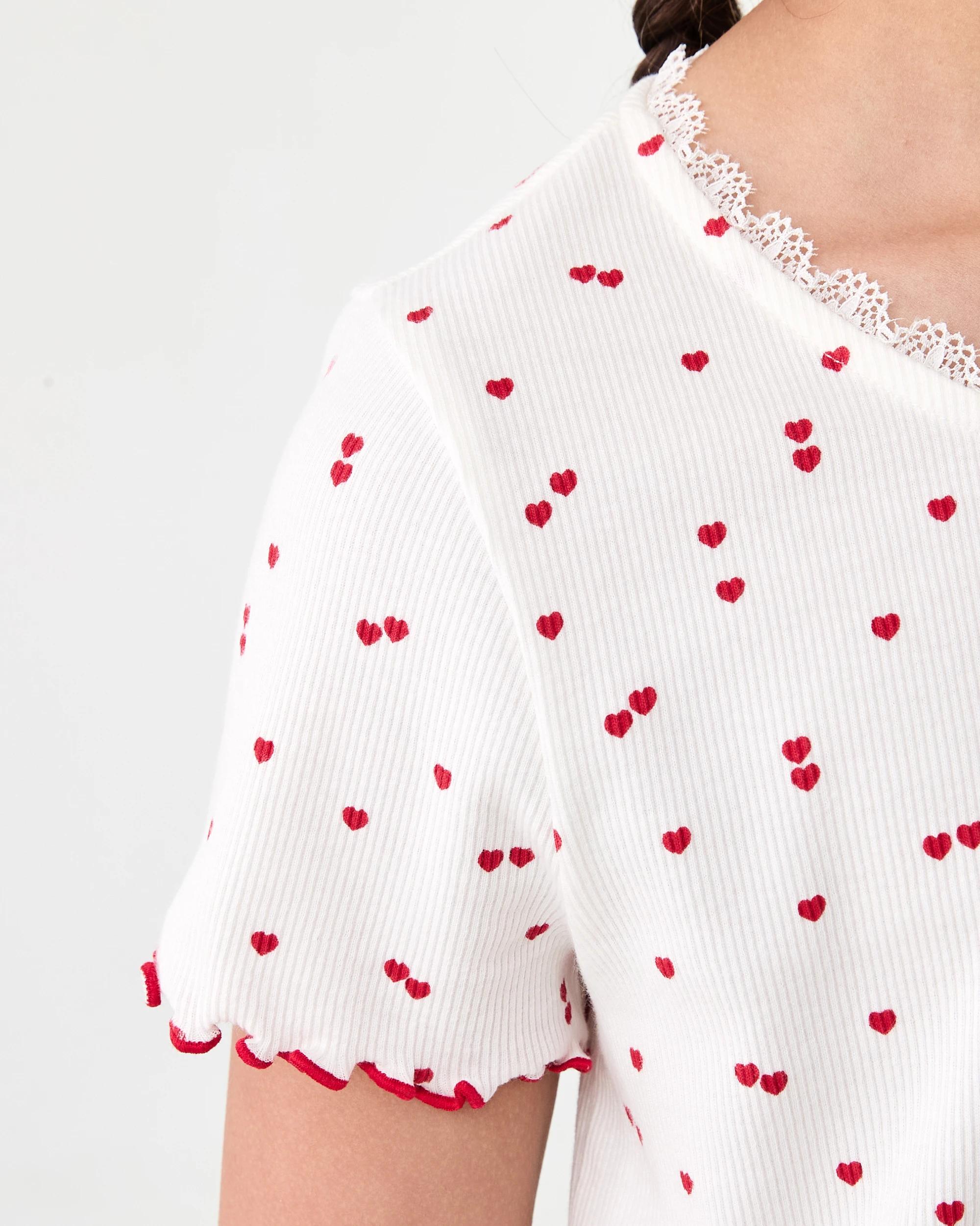 6 Rib Shorts Pyjama Set Wht Hart, 6 of 8