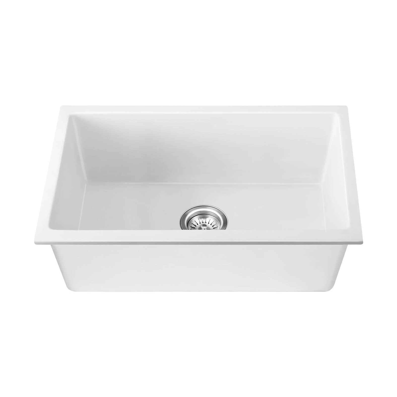 6 Welba Kitchen Sink 70x45cm Granite Stone Sink Laundry Basin Single Bowl - White, 6 of 7
