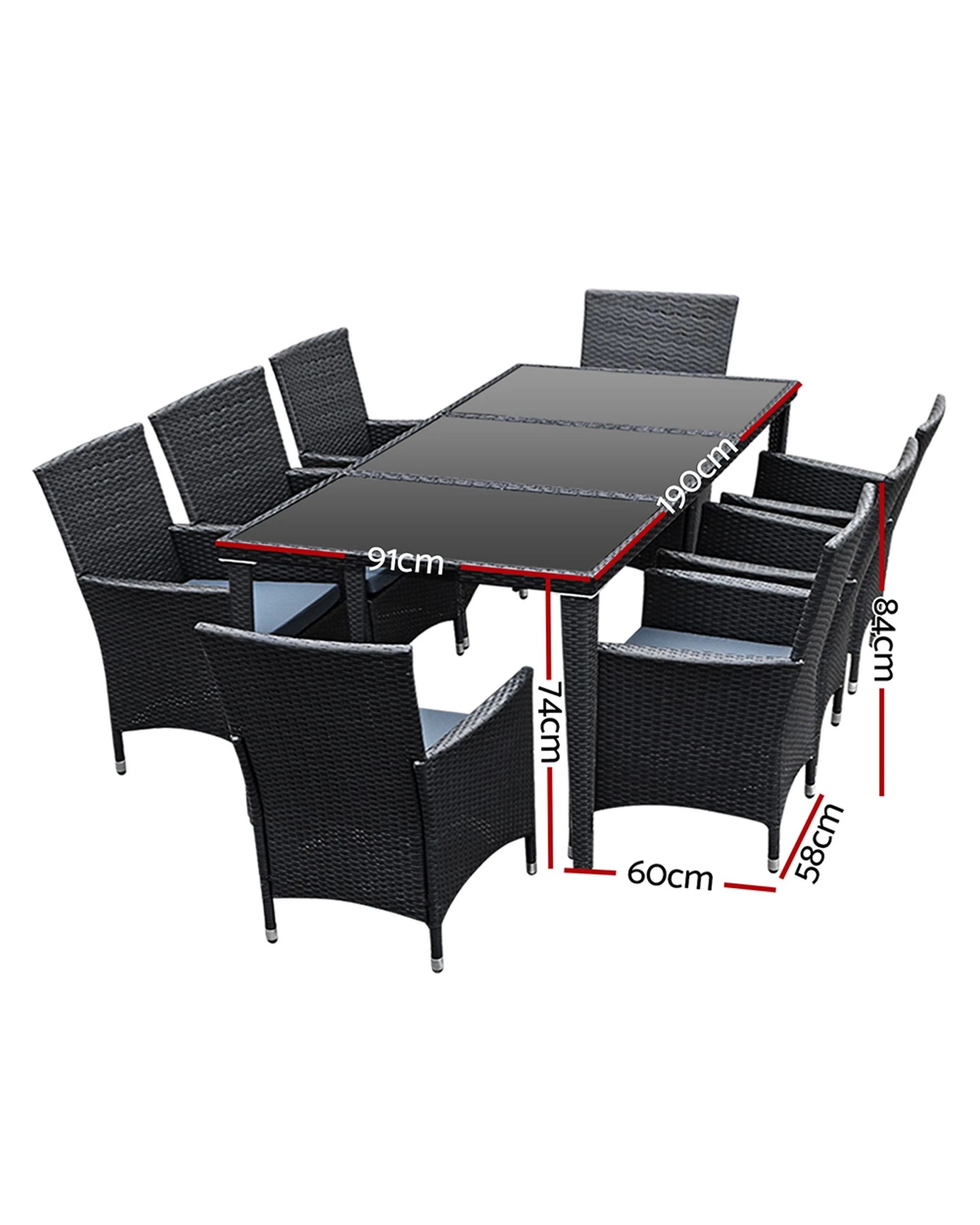 3 Gardeon Outdoor Dining Set 9 Piece Wicker Lounge Setting
 - Black, 3 of 5