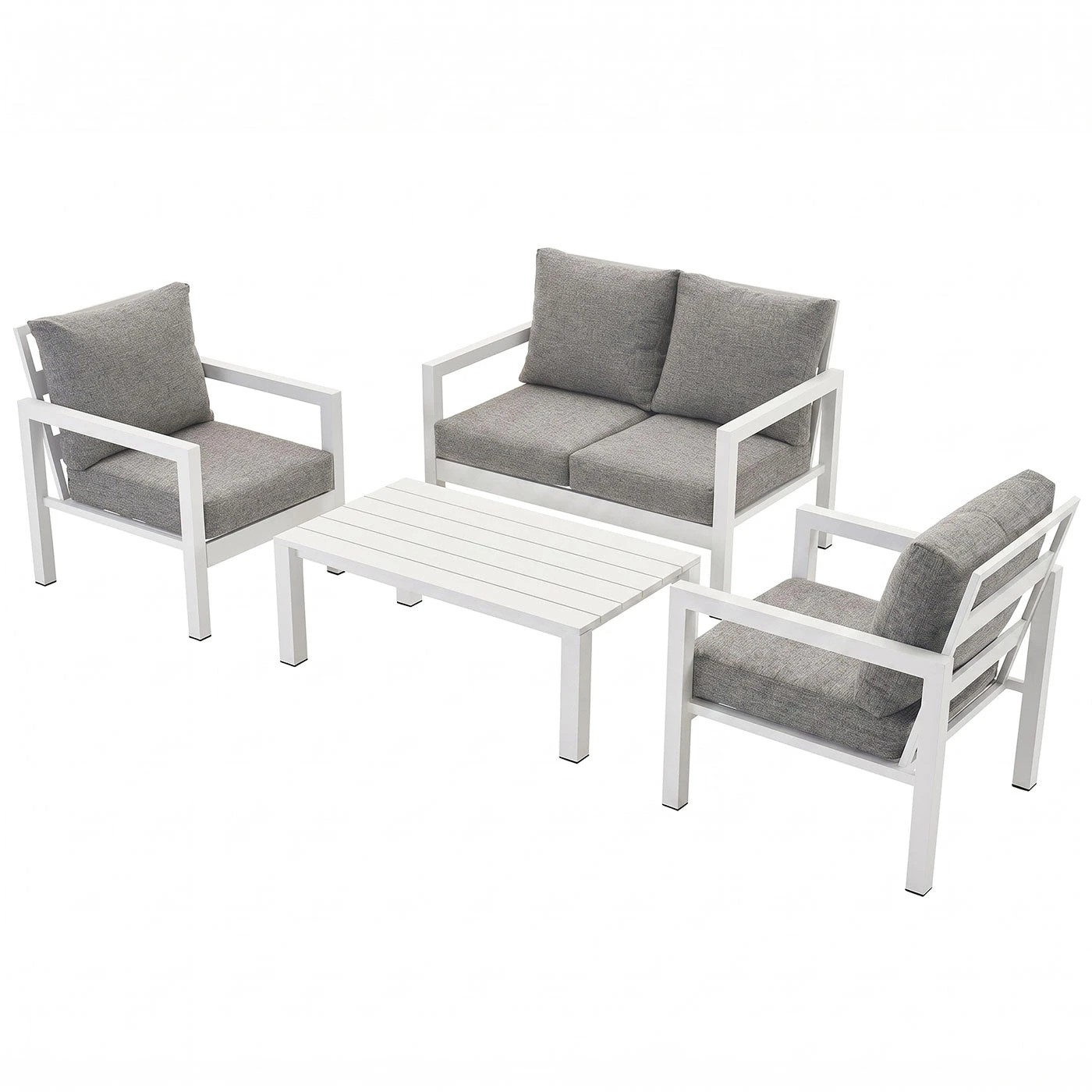 4 Moda Living Manly 4 Seater White Aluminium Sofa Lounge Set - Textured Grey Cushions - White, 4 of 10