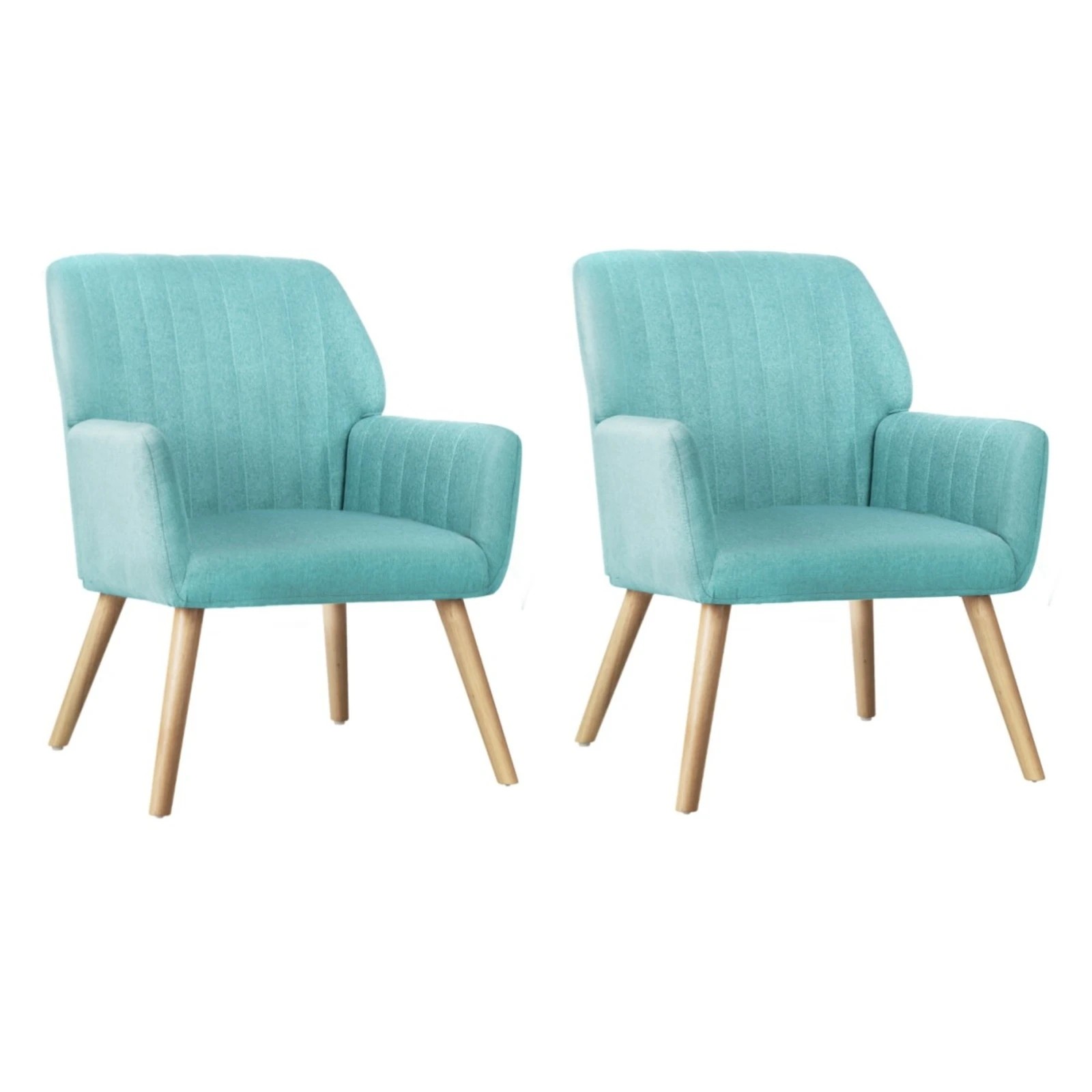 3 Oikiture 2x Armchair Lounge Sofa Chair Fabric Accent Chairs Couches - Blue, 3 of 10