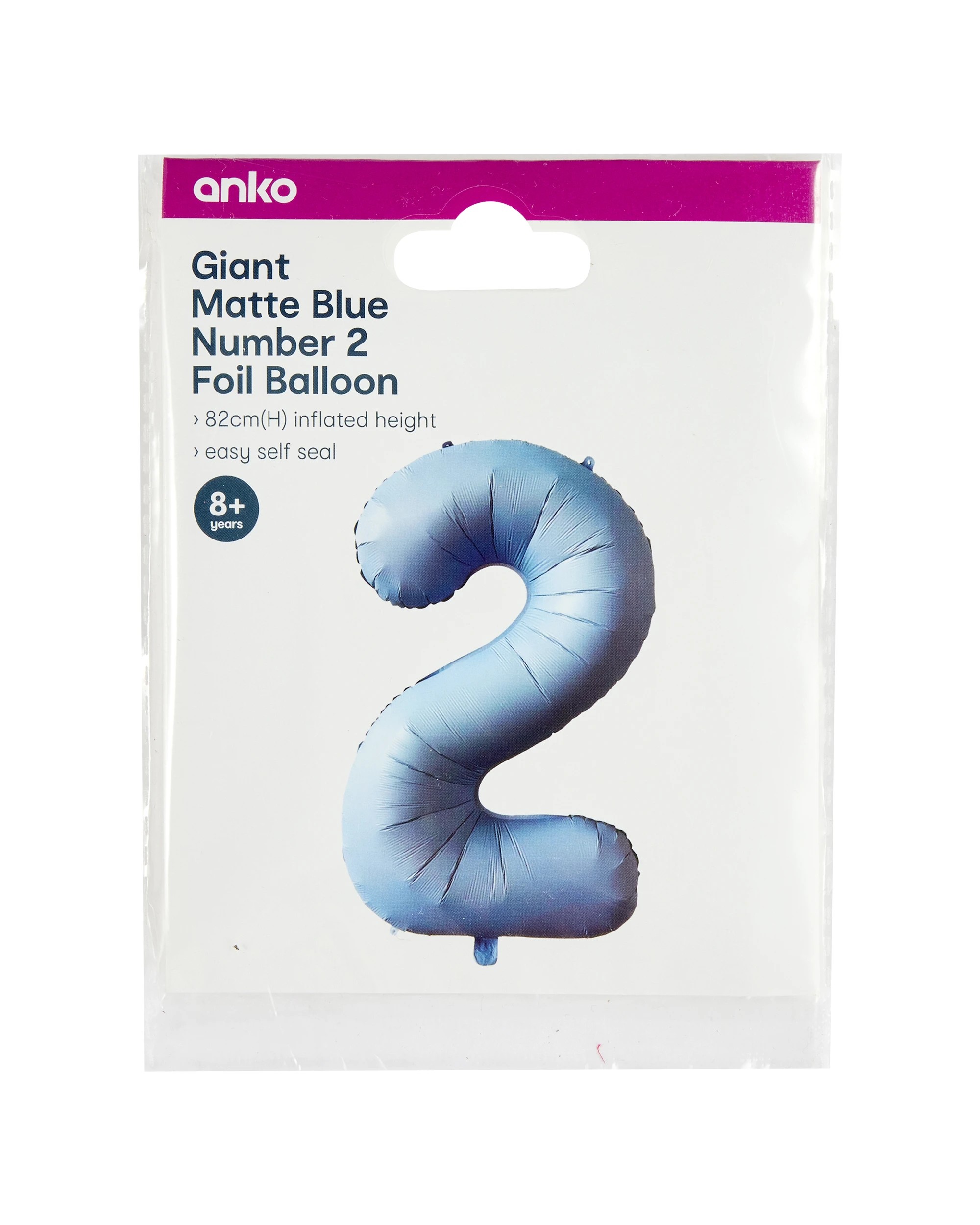5 Giant Matte Blue Number 2 Foil Balloon, 5 of 5