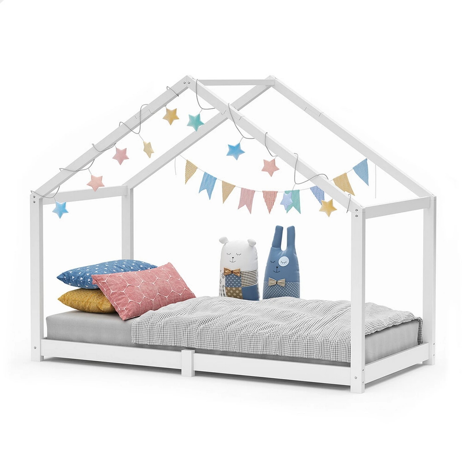 1 Alfordson Kids Bed Frame Wooden Timber Single House Frame Candice - White, 1 of 7