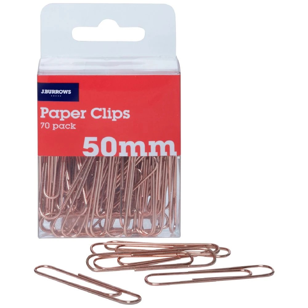 1 J.Burrows 50mm Paper Clips 70 Pack Rose Gold, 1 of 3