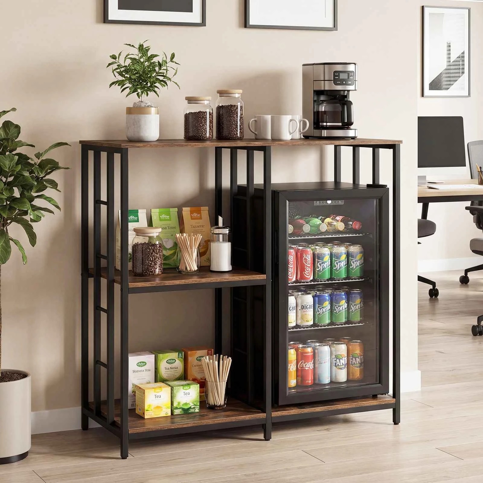 3 Costway Kitchen Bakers Rack 4 Shelves Microwave Stand Mini Fridge Table - Brown, 3 of 3