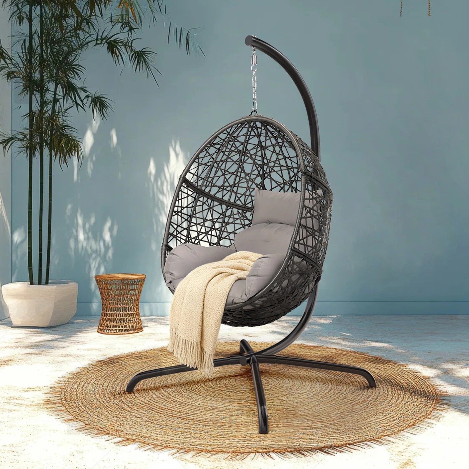 5 Alfordson Outdoor Egg Swing Chair Wicker Rattan Pod Hanging Seat - Light Grey, 5 of 10