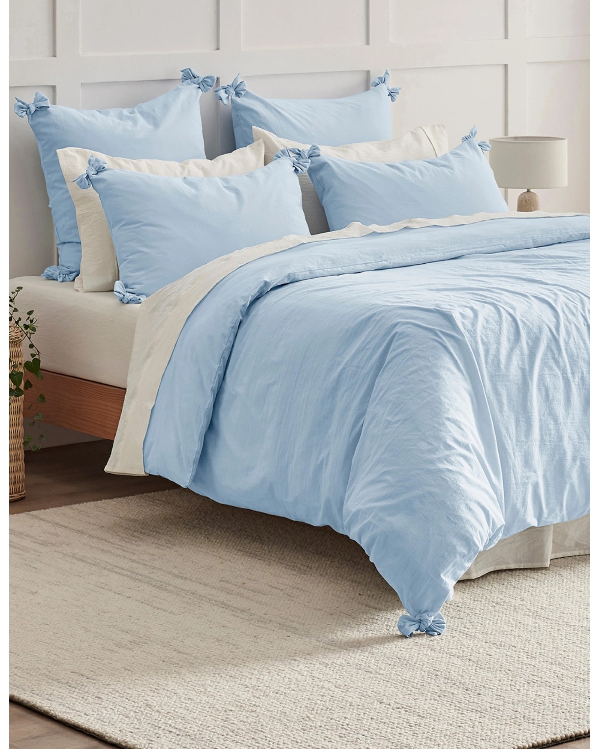 7 Dreamaker Bonnie Washed Cotton Quilt Cover Set with Bows Double Bed - Queen Bed - Sky, 7 of 9