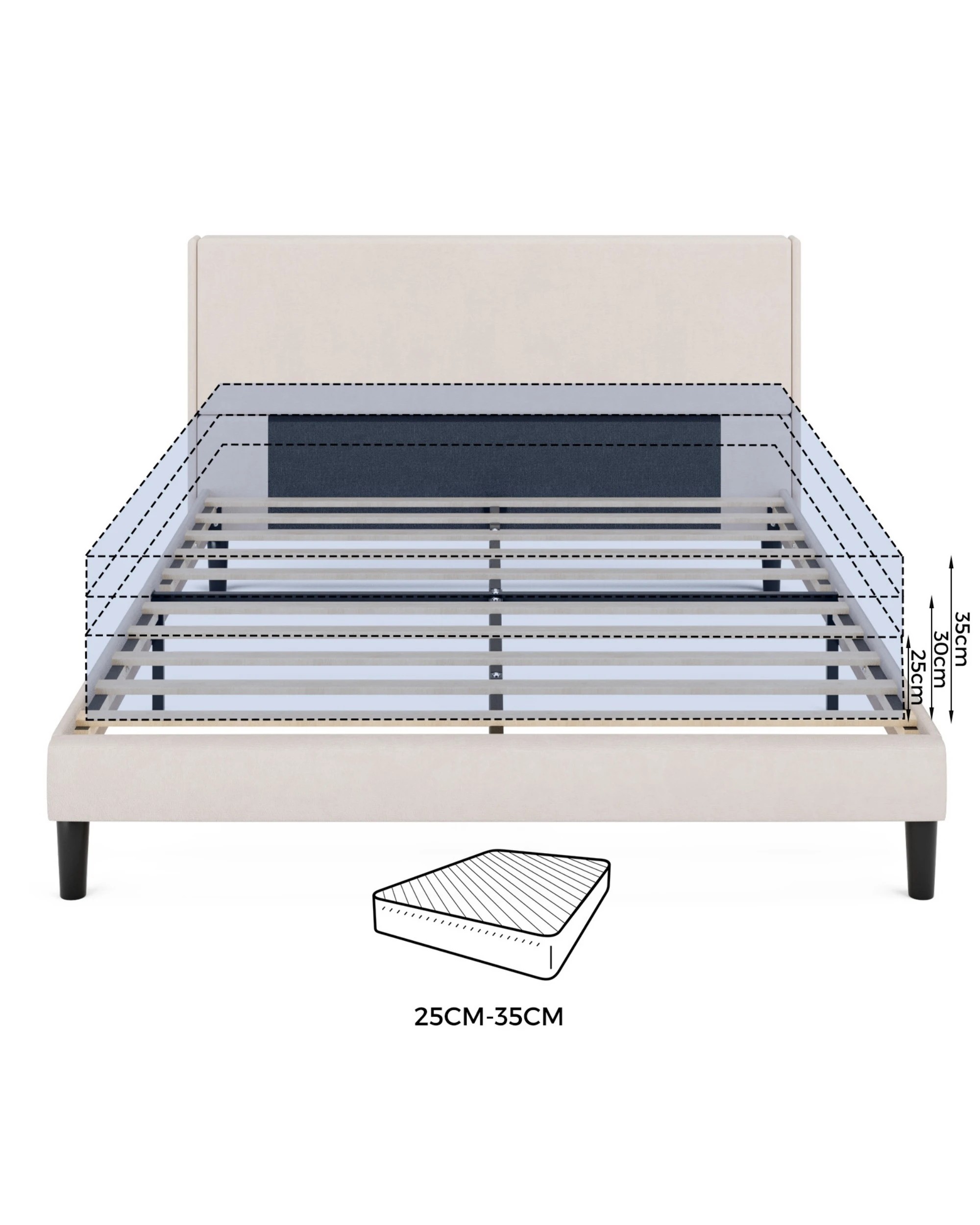4 Advwin Bed Frame Double Size Mattress Base Upholstered Platform - Beige, 4 of 7