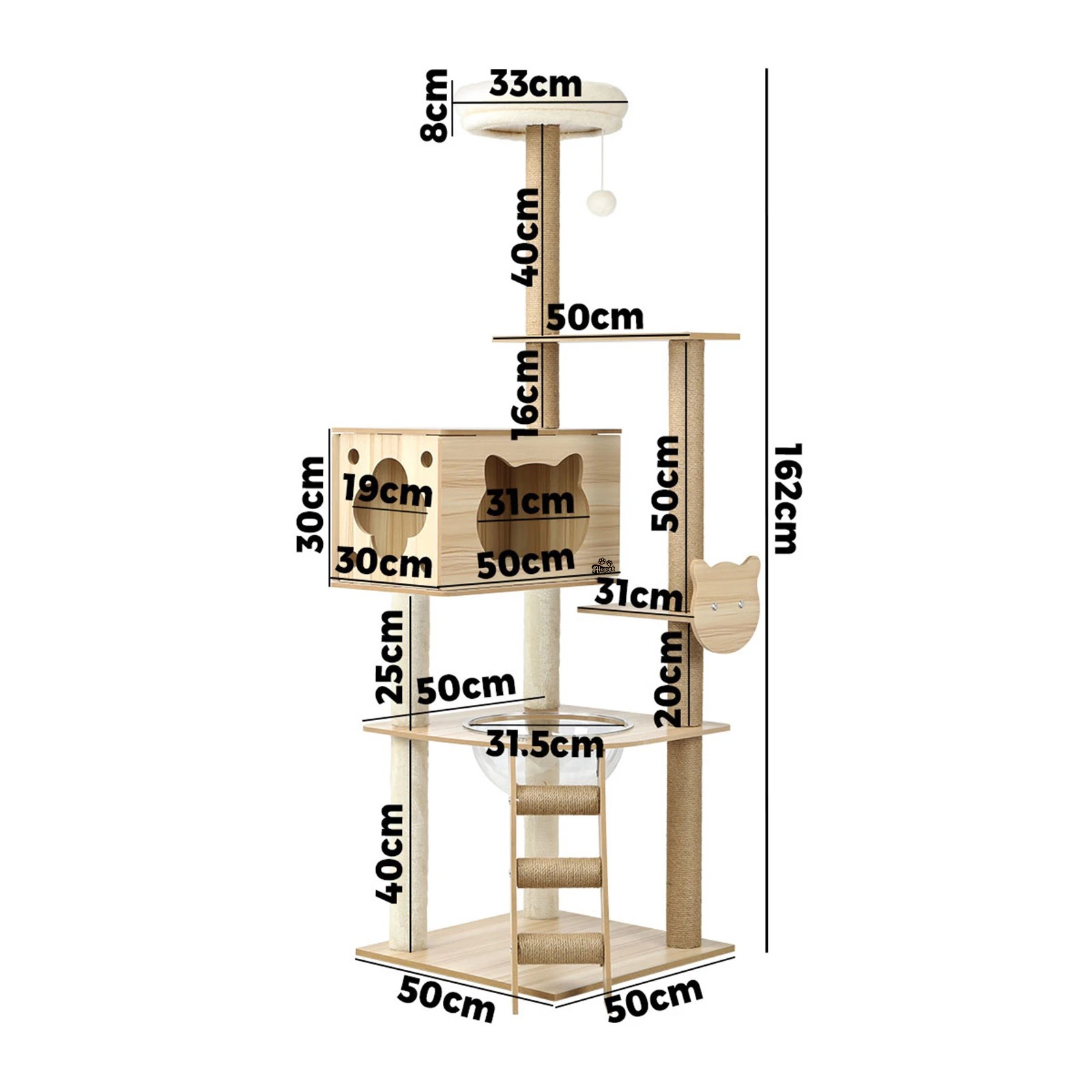 7 Alopet Cat Tree Scratching Post Scratcher Tower Wood Condo House Beds Furniture
 - Natural, 7 of 7