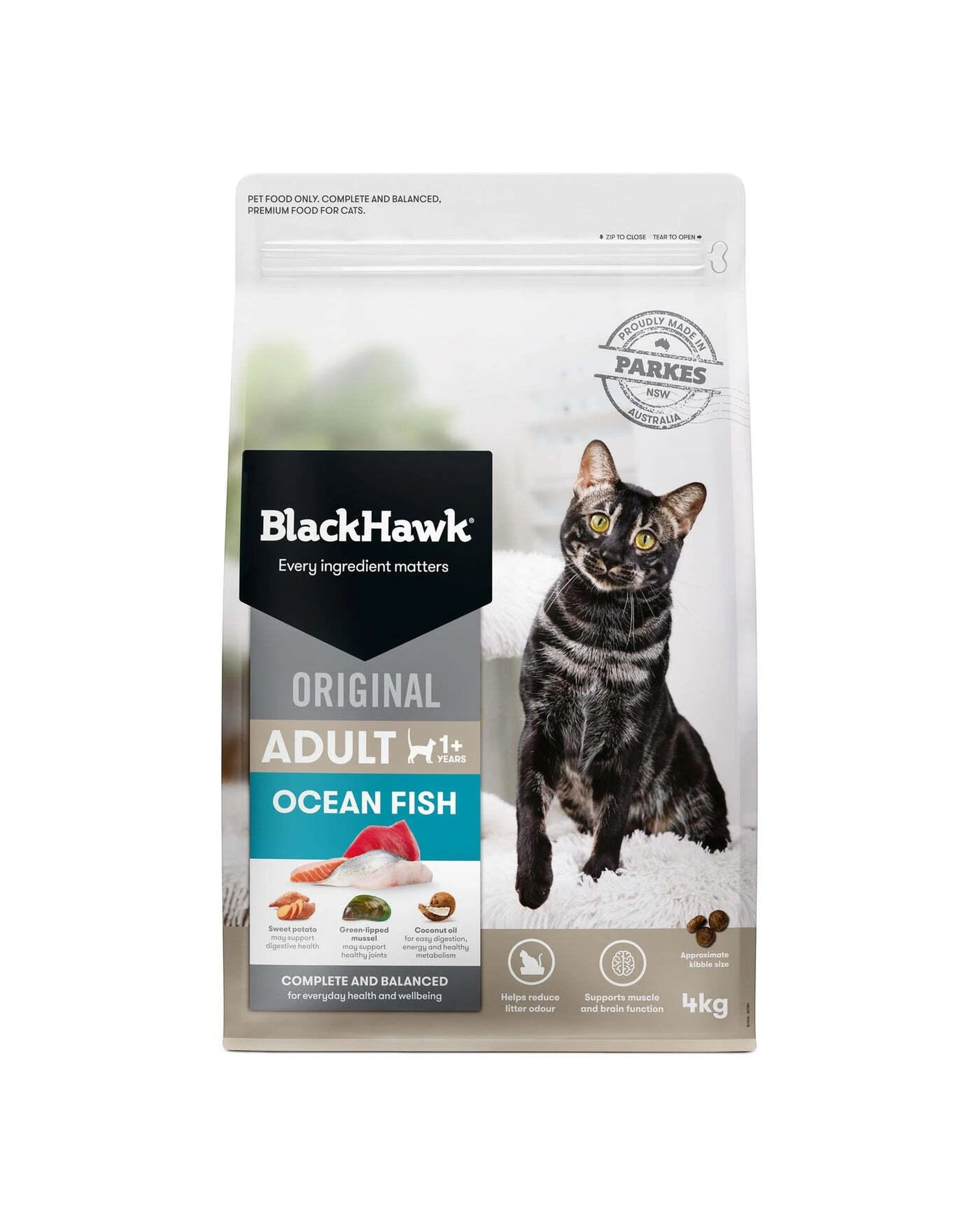 1 Black Hawk Adult 1+ Complete & Balanced Dry Cat Food Original Ocean Fish 4kg, 1 of 3