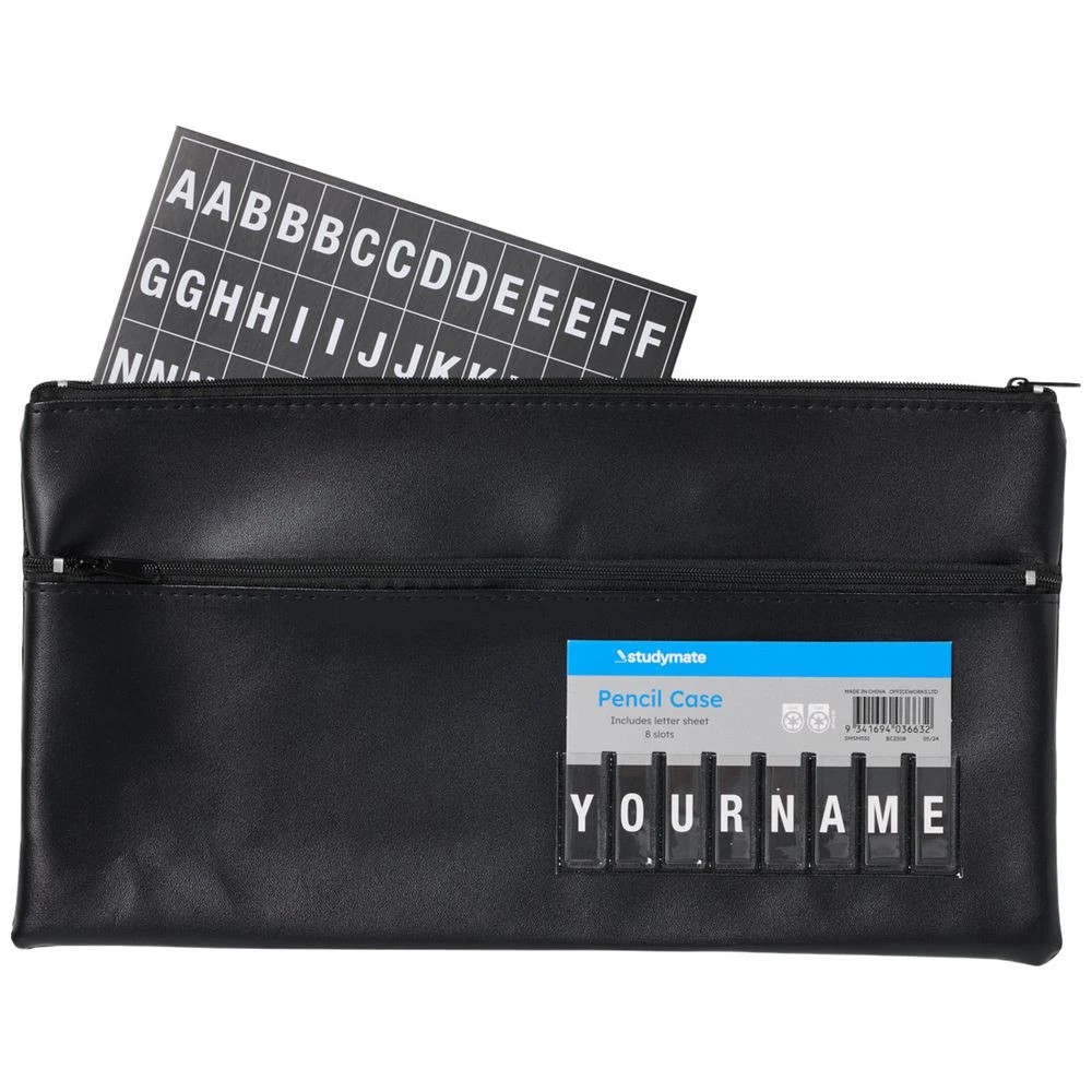 2 Studymate Twin Zip Name Pencil Case Large Black, 2 of 4