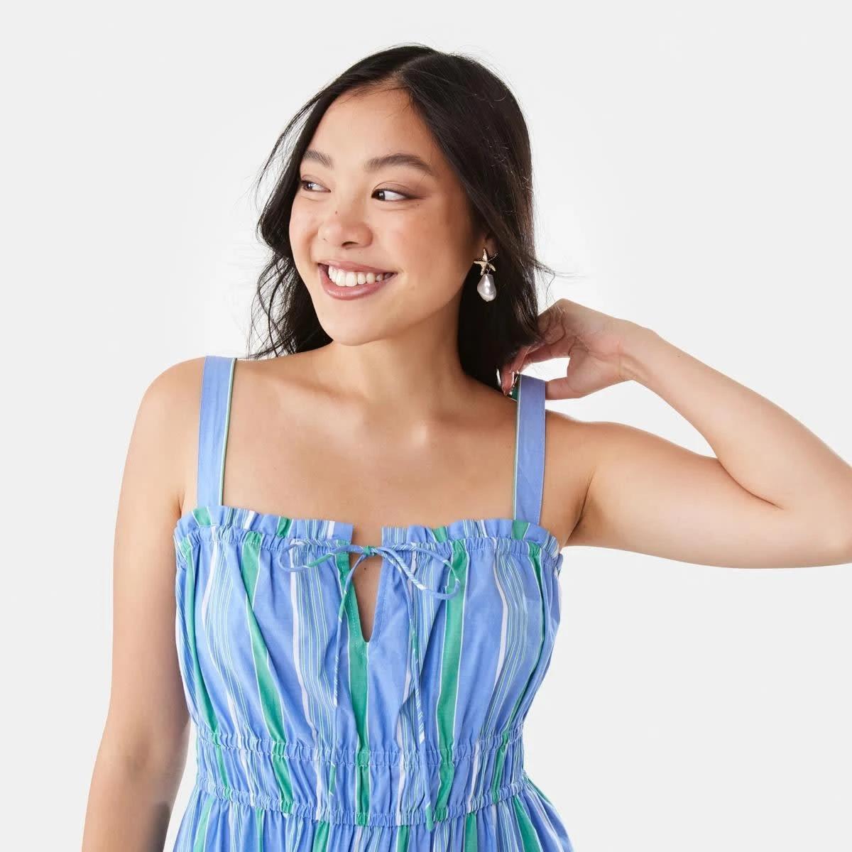 4 Sleeveless Poplin Tie Midi Dress POP STRIPE BLUE MARINE, 4 of 7