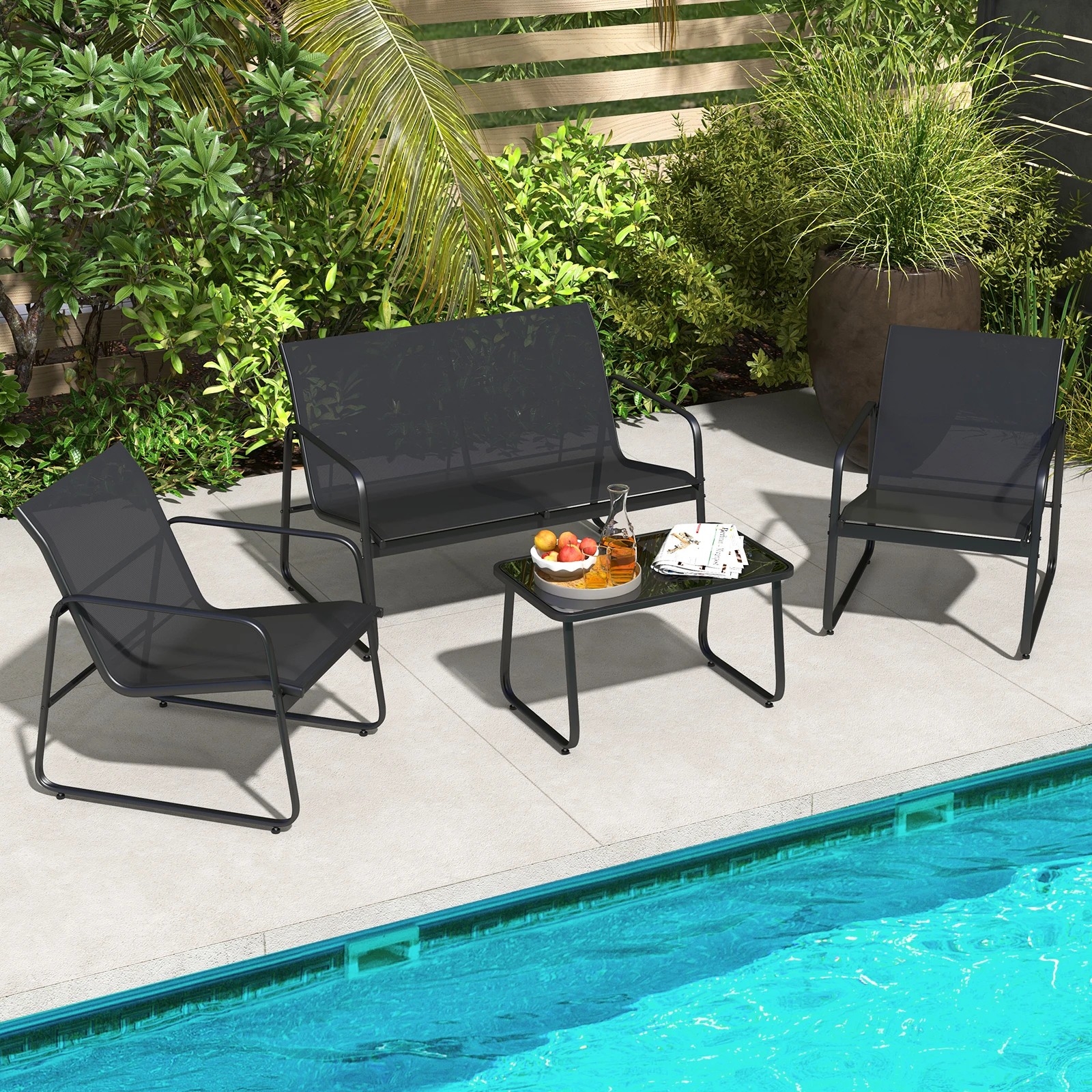 3 Costway 4PCS Patio Conversation Set Metal Frame Outdoor Furniture Set, 3 of 6