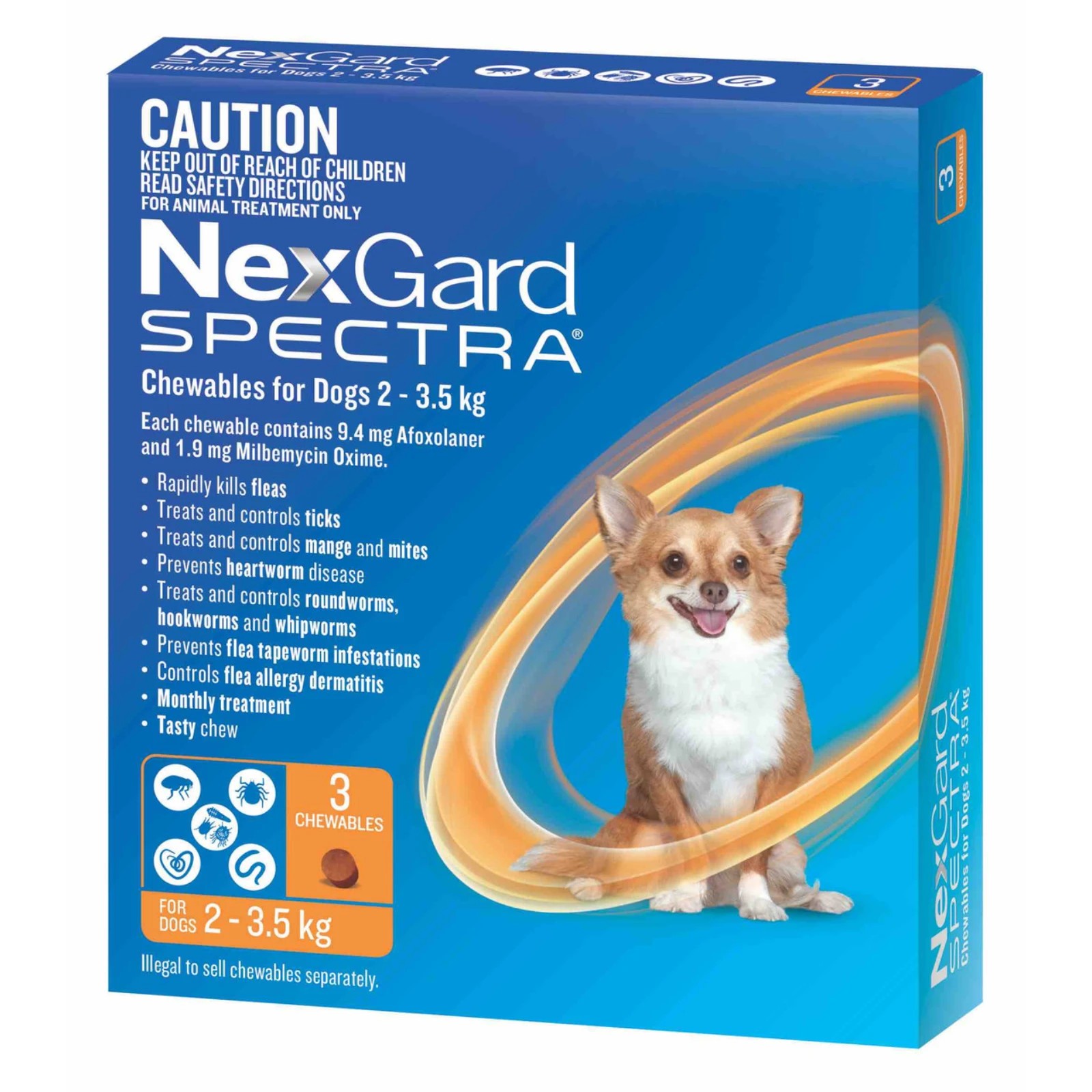 1 Nexgard Spectra Chewables For Very Small Dogs (2-3.5kg) Orange - 3 Months Supply, 1 of 3