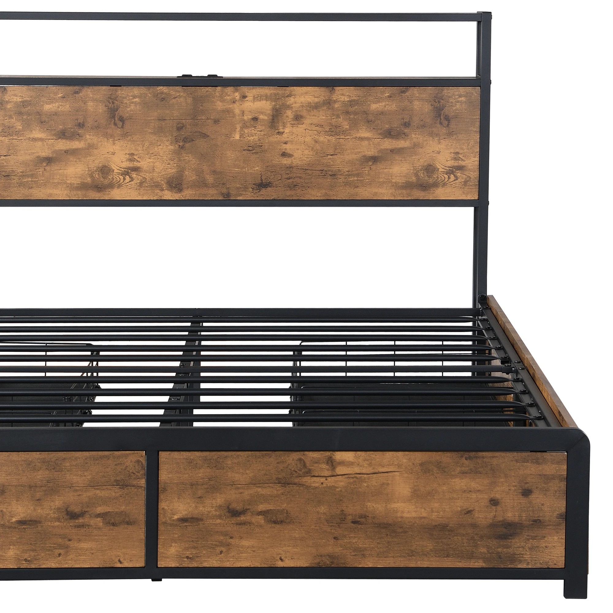4 Levede Double Size Industrial Bed Frame with Drawers Light and Charging Station in Dark Grey, 4 of 6