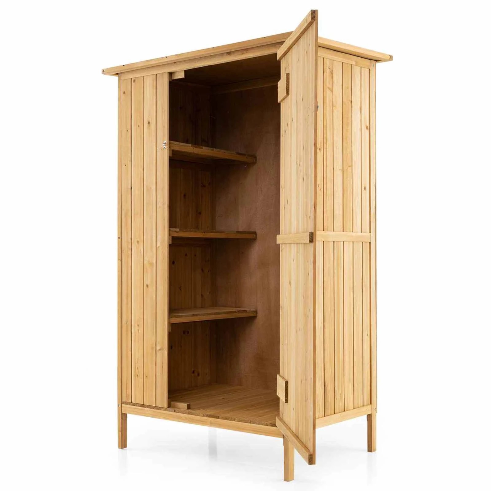 1 Costway Wood Garden Shed Outdoor Storage Utility Tool Organizer Cabinet w/3 Shelf, 1 of 1