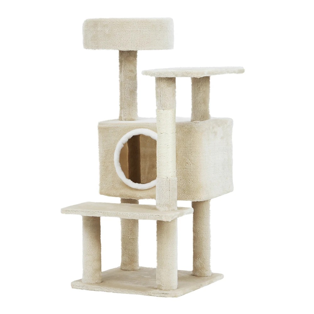 1 i.Pet Cat Tree 90cm Scratching Post Tower Scratcher Wood Condo House Bed Trees - Beige, 1 of 5