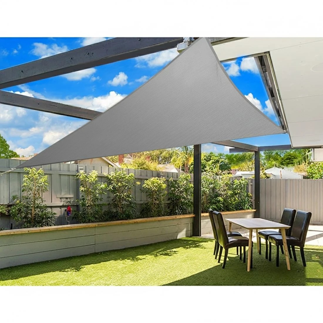 6 Instahut Shade Sail 6x6x6m Triangle 280GSM 98%  Shade Cloth - Grey, 6 of 6