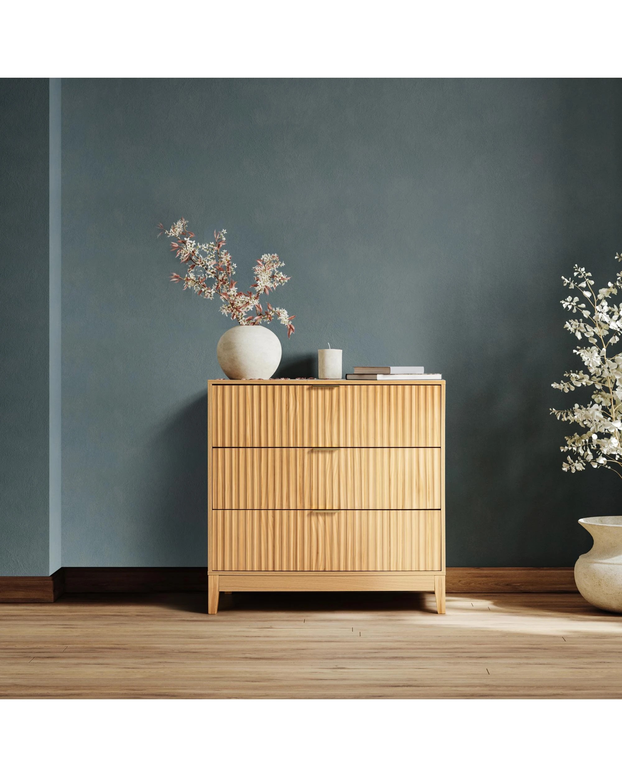 3 Kodu Chest 3 Drawer Storage Lowboy Dresser Oak - Natural, 3 of 10