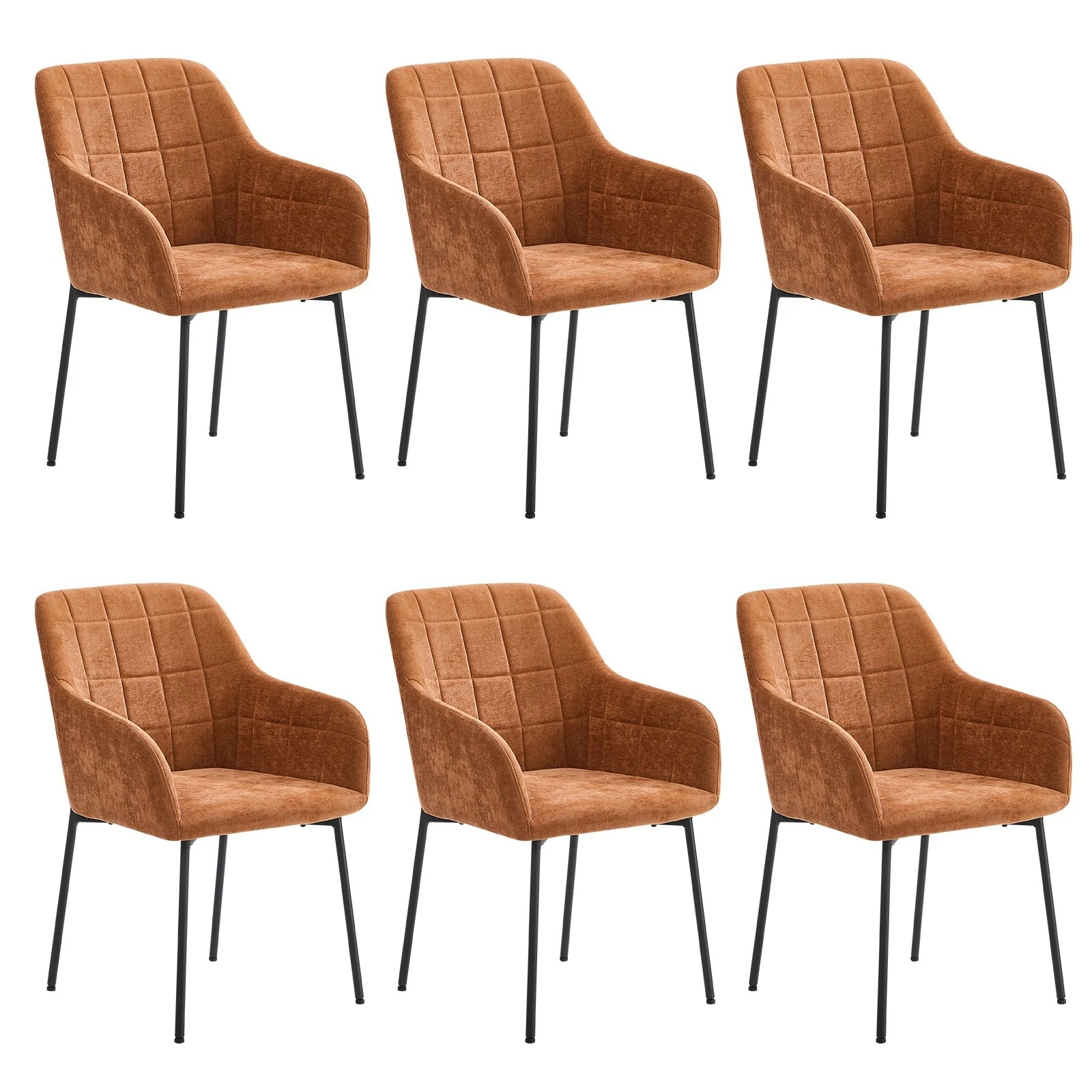 1 Oikiture 6x Dining Chairs Kitchen Accent Armchairs Chenille Fabric - Orange, 1 of 10