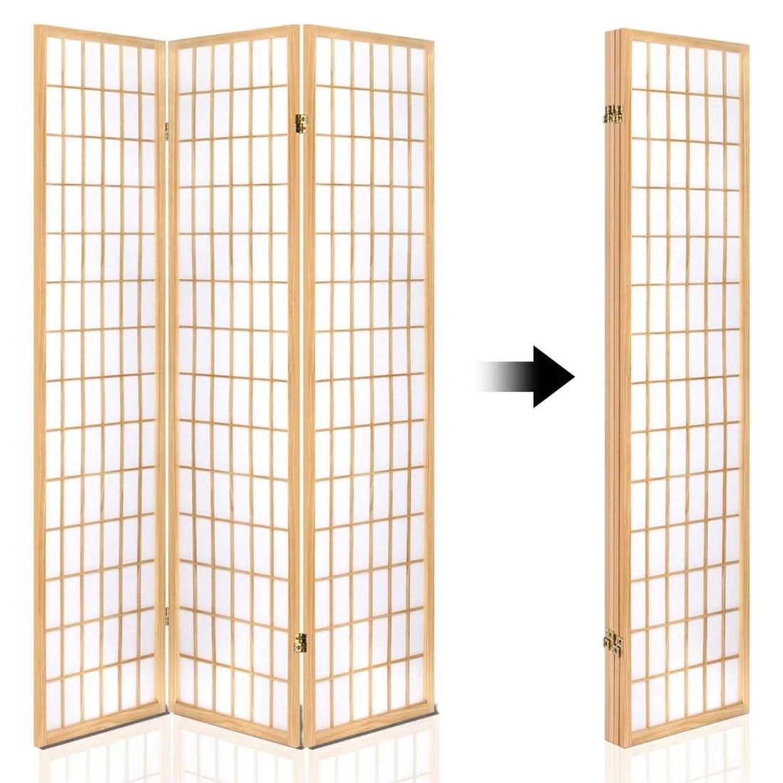 6 Artiss 4 Panel Room Divider Screen 174x179cm Solid Pine Wood Folding Privacy Lightweight Oriental Style - brown, 6 of 8