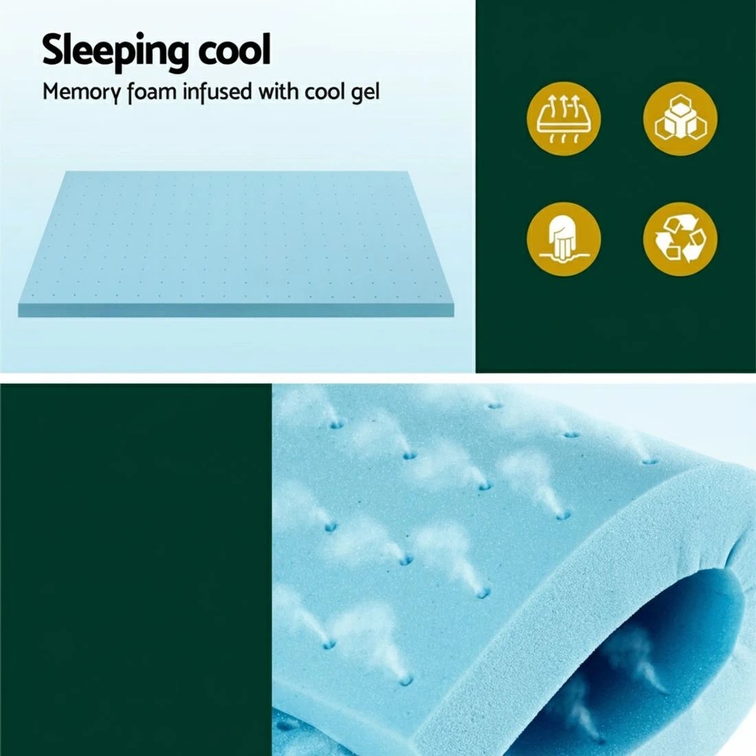 4 Giselle Bedding Memory Foam Mattress Topper Ventilated Cool Gel 8cm King Single - King Single Bed - Blue, 4 of 7