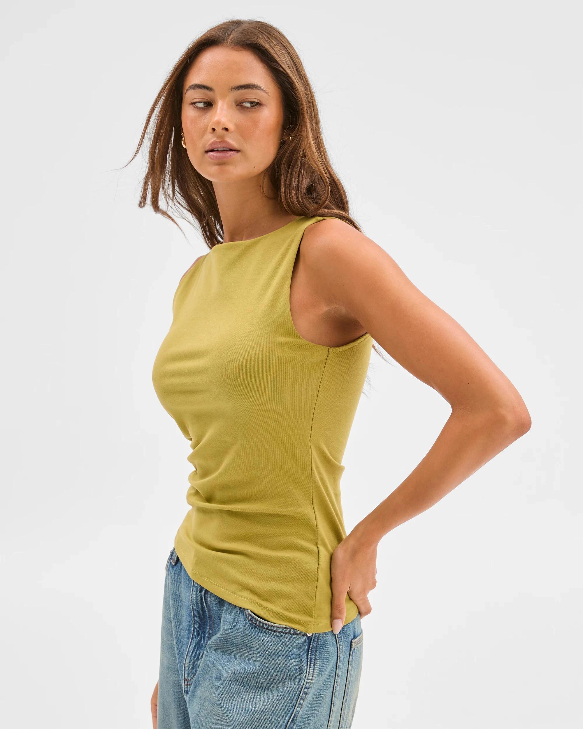6 Lily Loves Australian Cotton Blend Asymmetrical Hem Tank Top MARTINI GREEN, 6 of 7