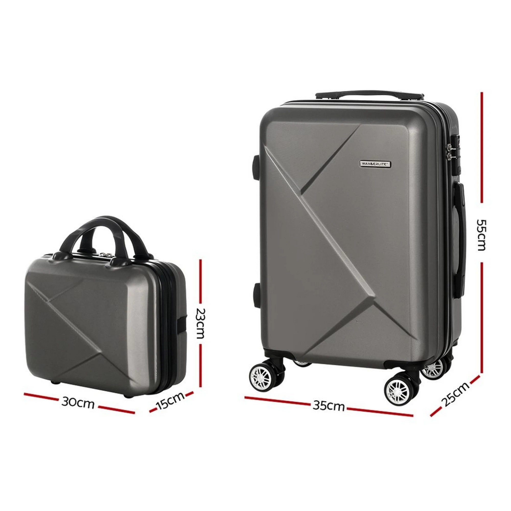 1 Wanderlite 2pc Luggage 12" 20" Trolley Travel Suitcase Storage Carry On TSA Lock - Grey, 1 of 6
