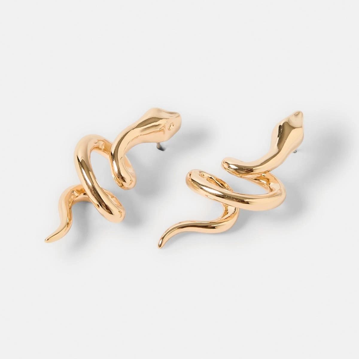 2 Snake Stud Earrings - Gold Tone Gold, 2 of 5