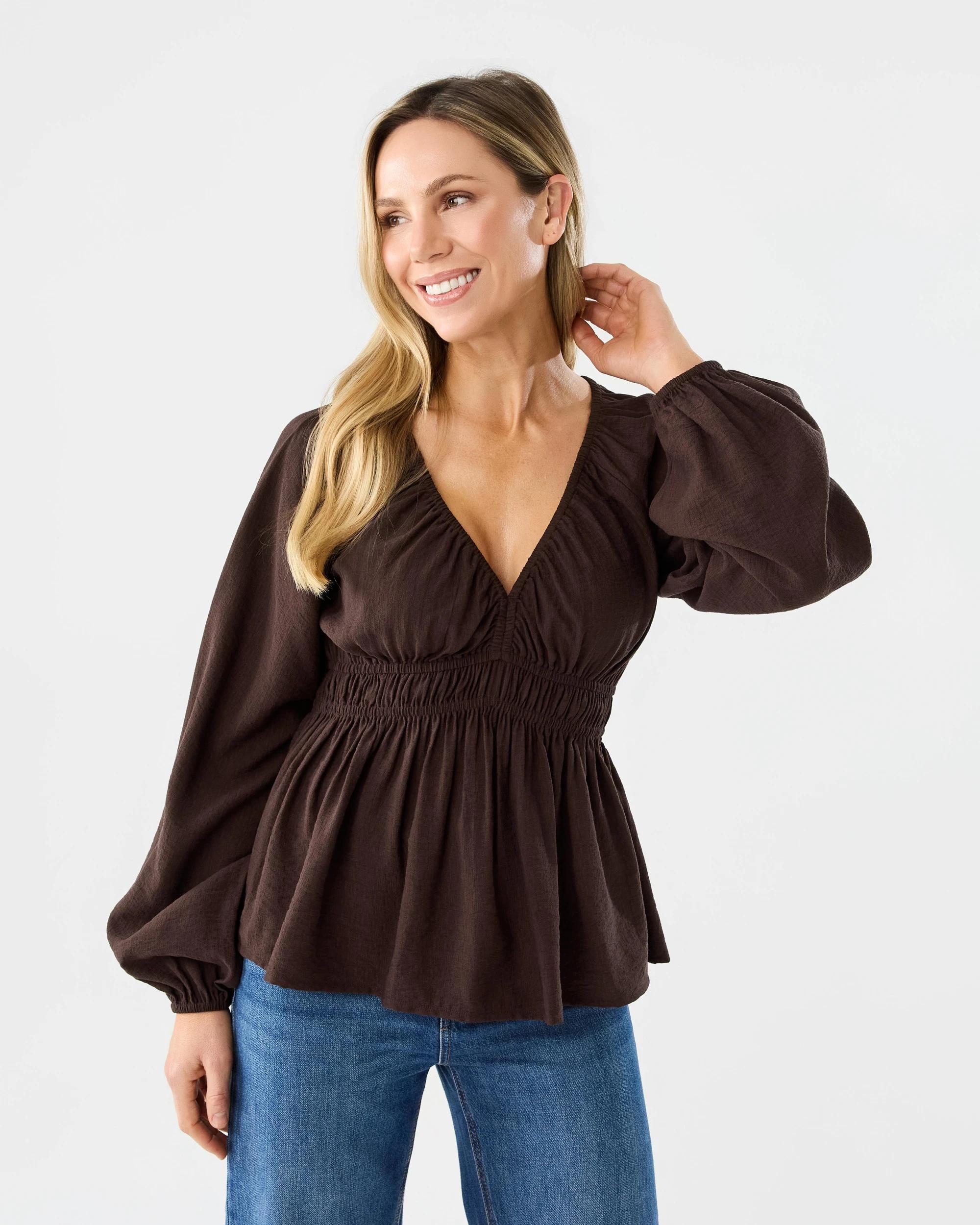 1 Long Sleeve Ruched Waist Top Cbean, 1 of 7