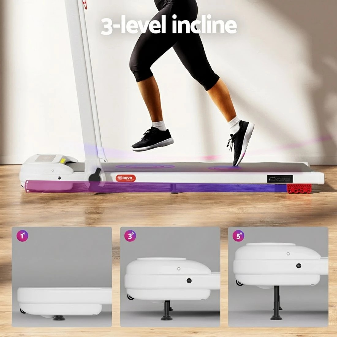 5 Everfit Treadmill Electric Walking Pad with Incline Foldable for Home Gym - White, 5 of 7
