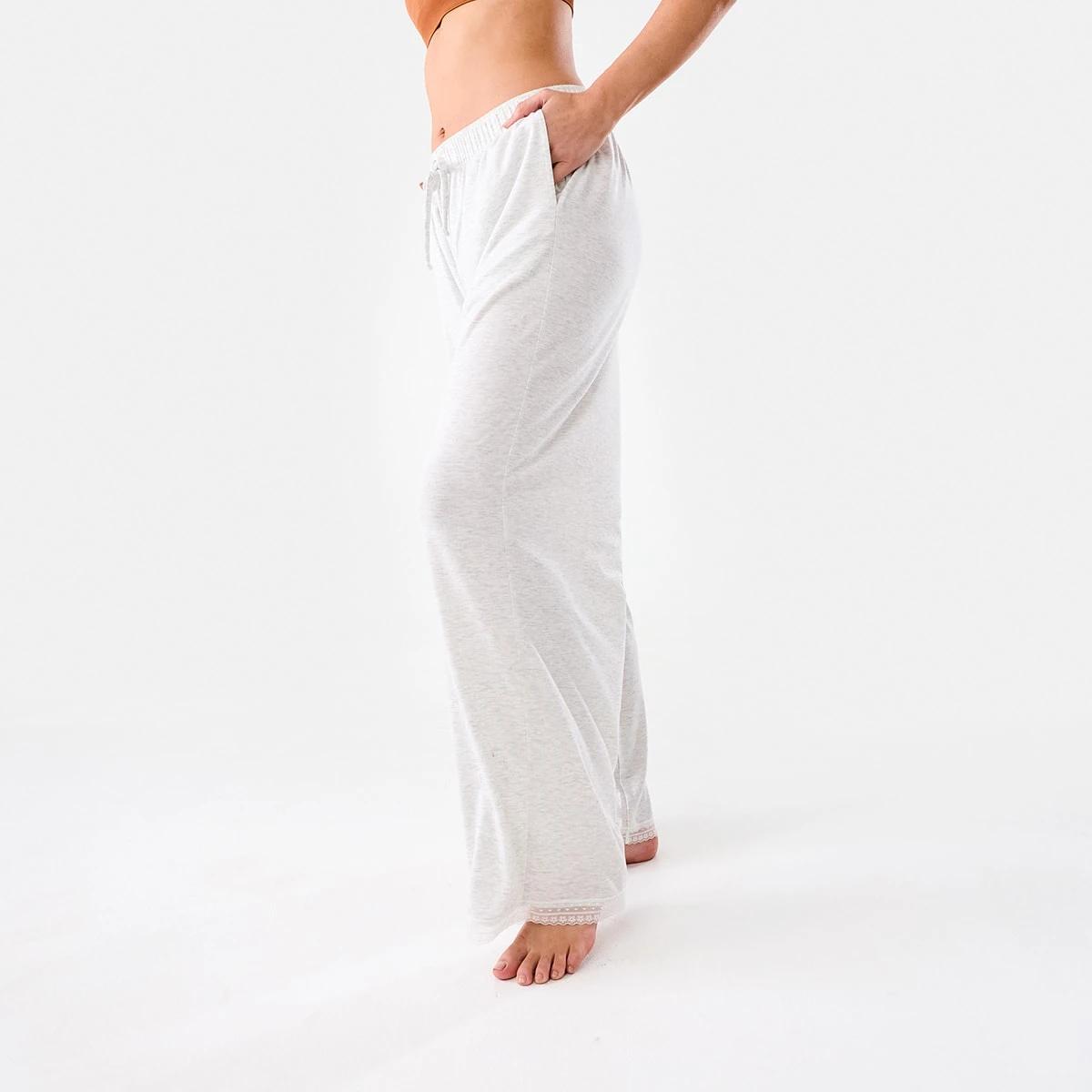 2 Lace Trim Wide Leg Comfort Pants Wht Marle, 2 of 4