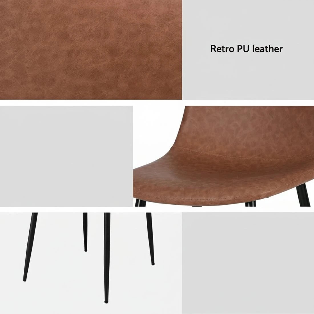 6 Artiss 4x Dining Chairs Retro PU Leather Kitchen Lounge Cafe Accent Chair - Brown, 6 of 6