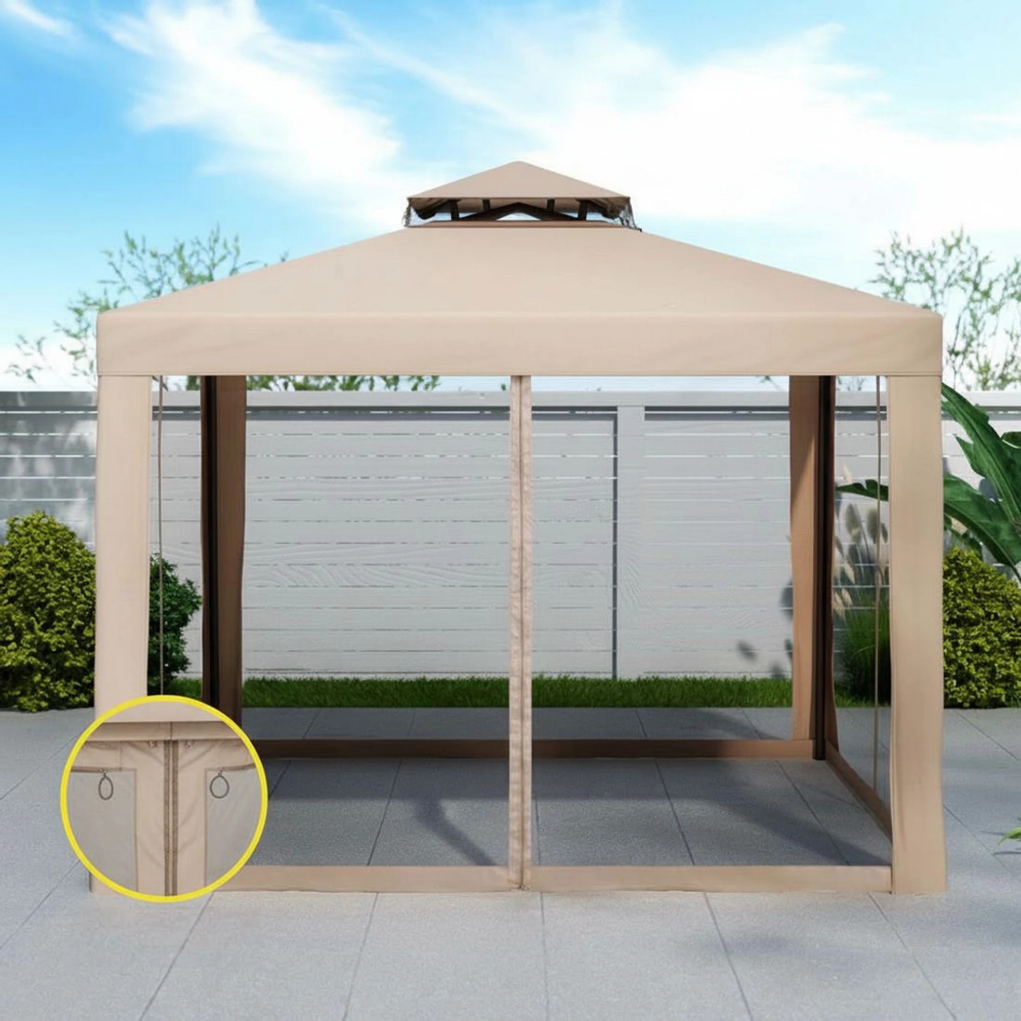 5 Instahut Gazebo Marquee 3m Outdoor Event Tent Camping Party Mesh Wall Canopy Brown - Brown, 5 of 7