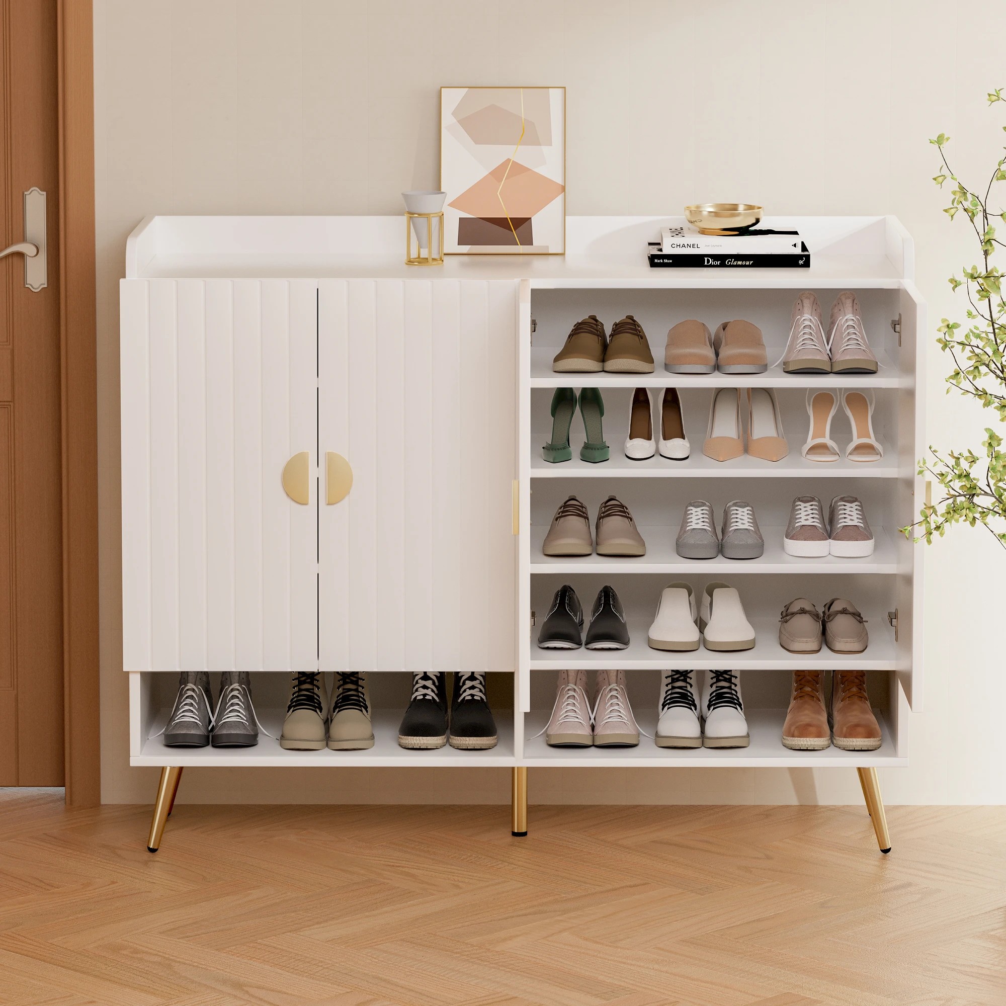 5 Artiss Shoe Cabinet Bench Set Adjustable Shelf Hallway Living Room - White, 5 of 7