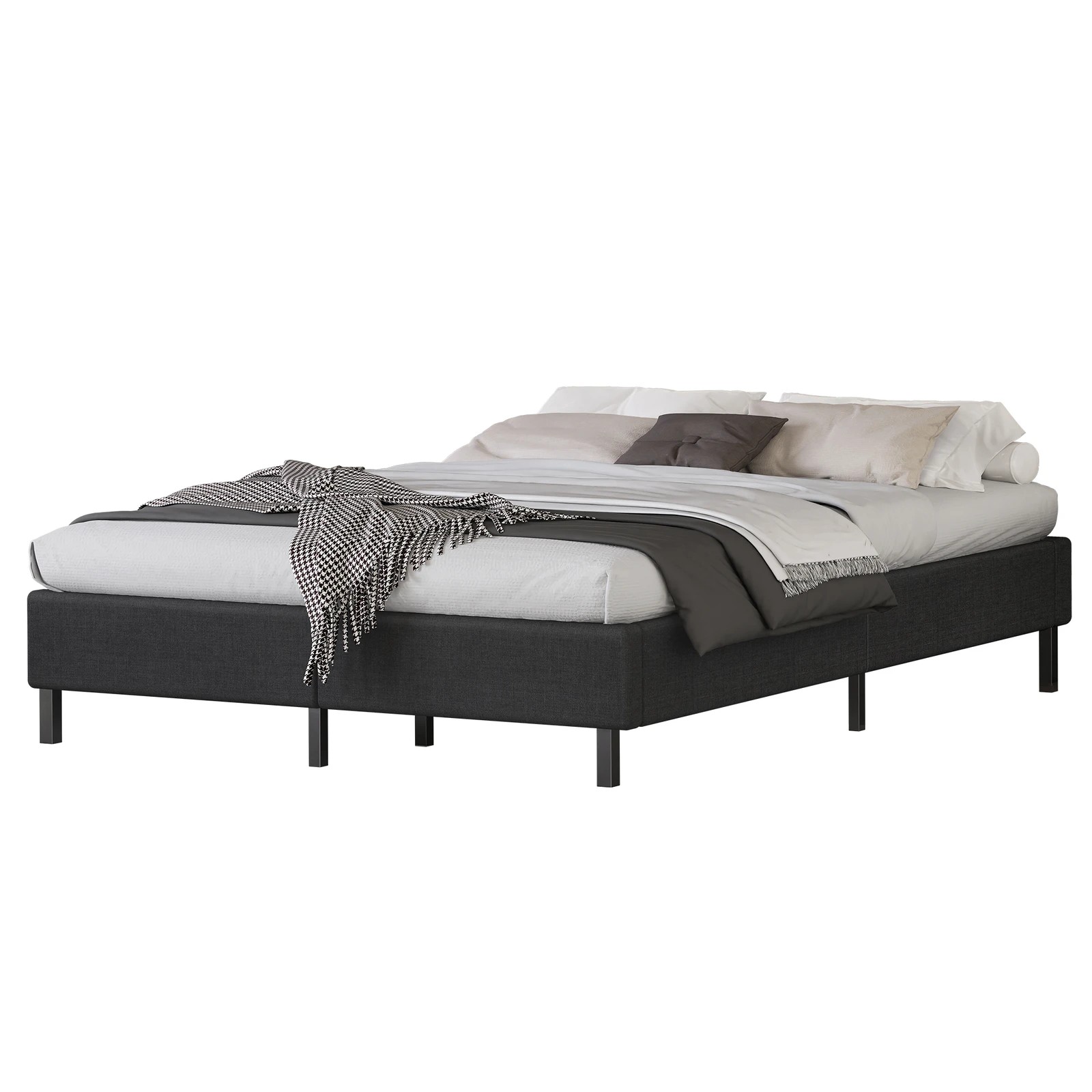 1 Alfordson Bed Frame Queen Size Mattress Base Foundation Fabric Basel - Charcoal, 1 of 10