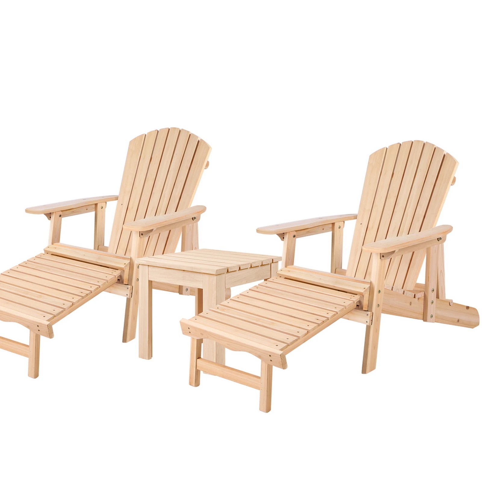 1 Alfordson Adirondack Chairs Table 3PCS Set Outdoor Furniture w/ Ottoman - Natural, 1 of 10